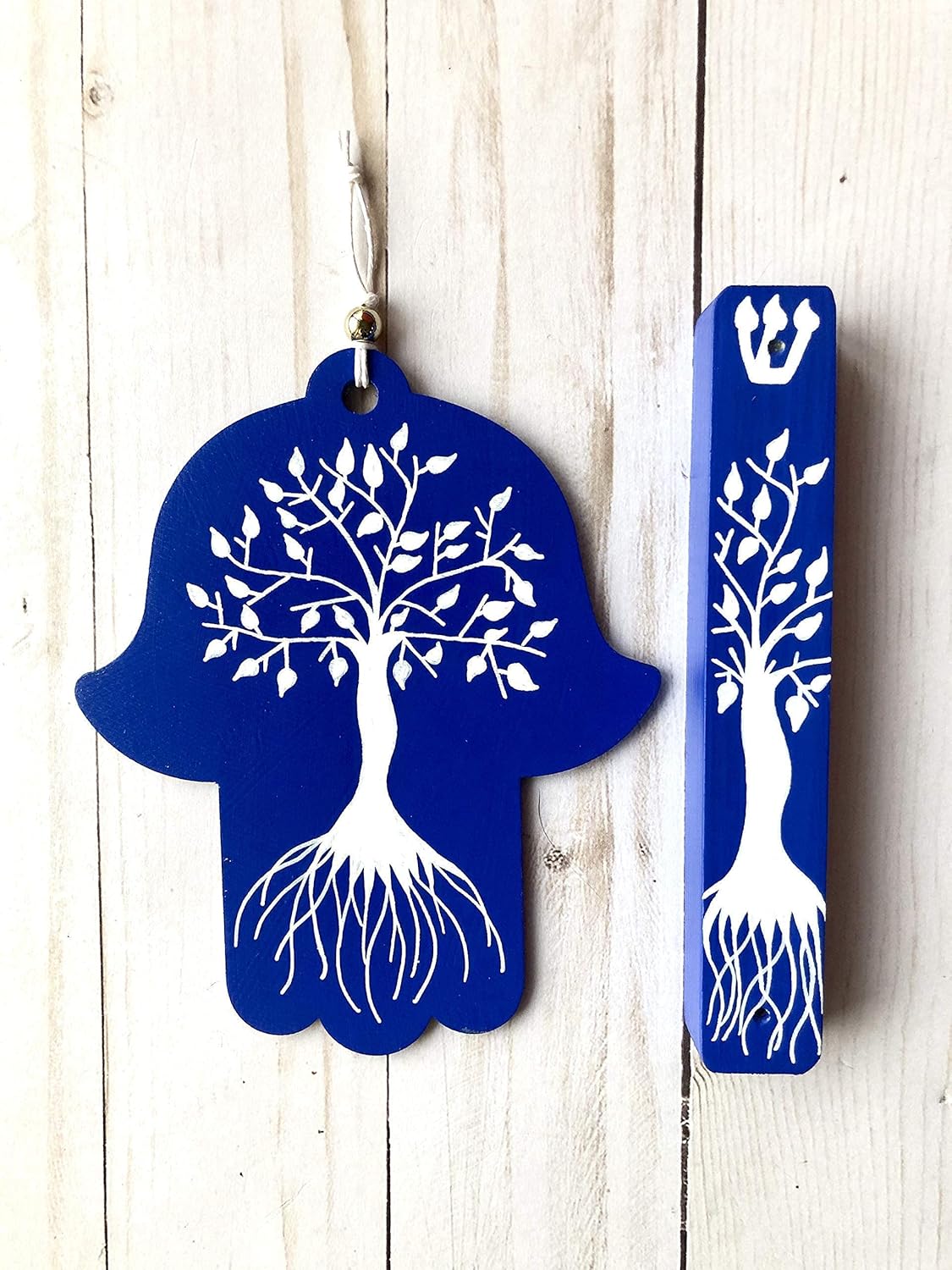 Tree of Life Hamsa Mezuzah Gift Set Dark Blue