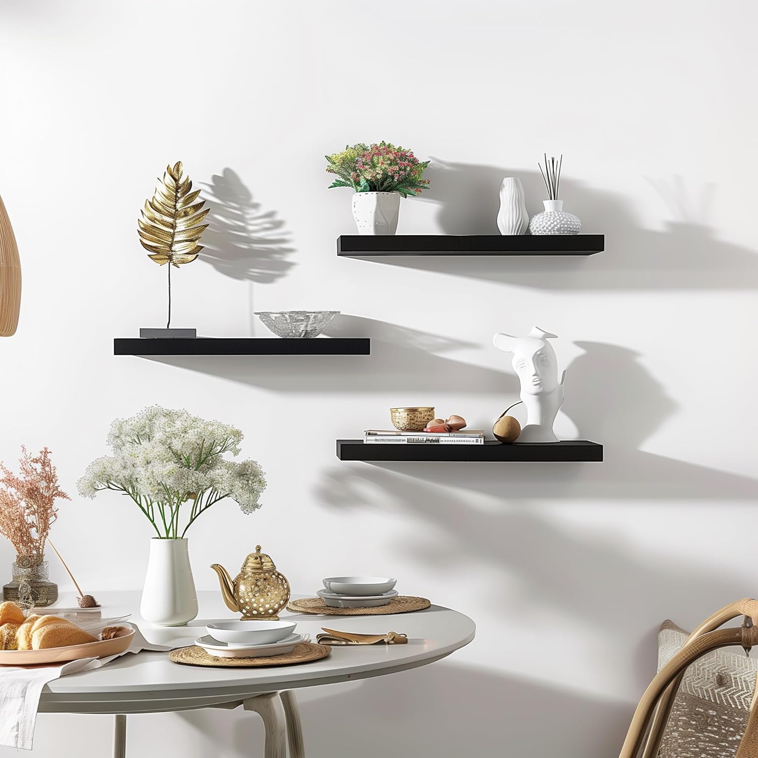 PHPH Wood Floating Shelves Set of 6 Black 17 Inch