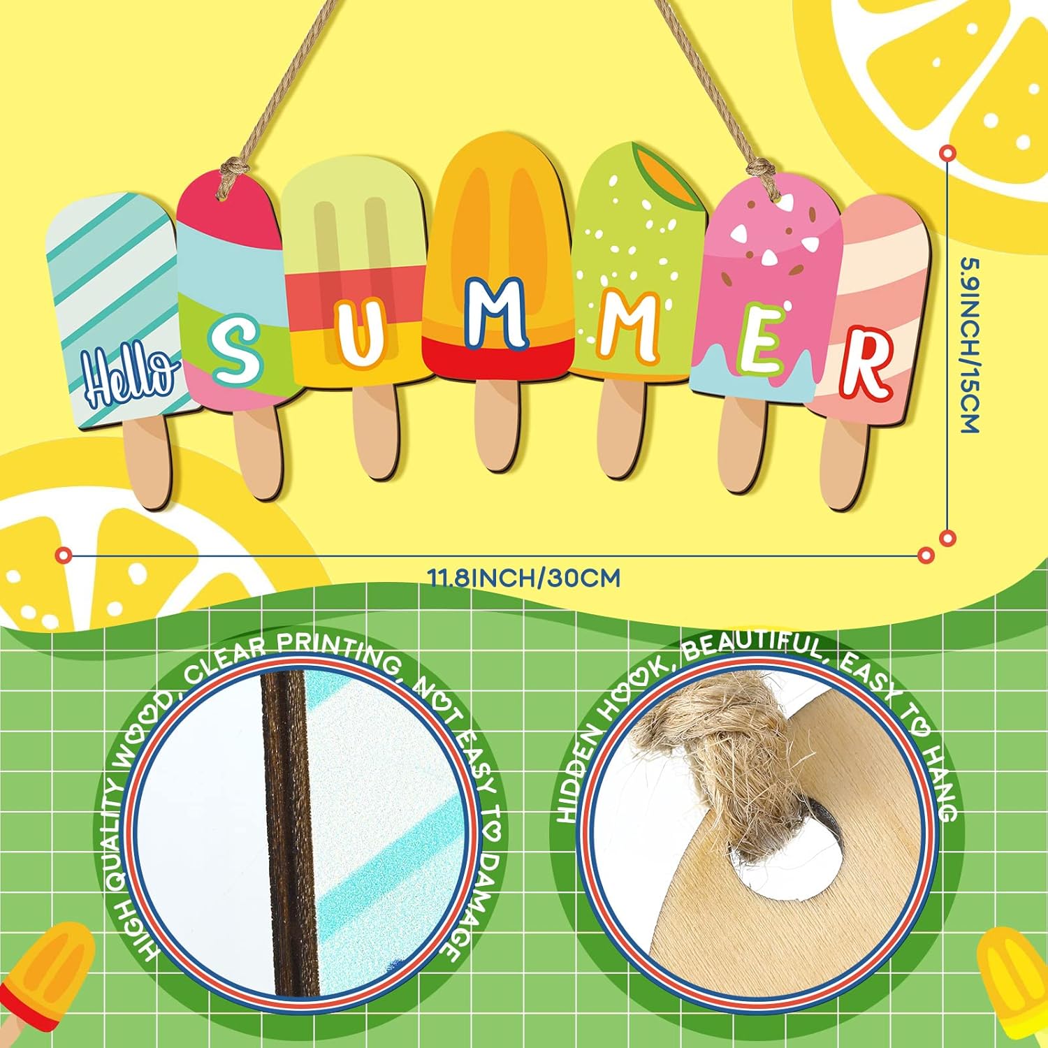Yookeer Summer Door Sign with Ice Cream Wreath
