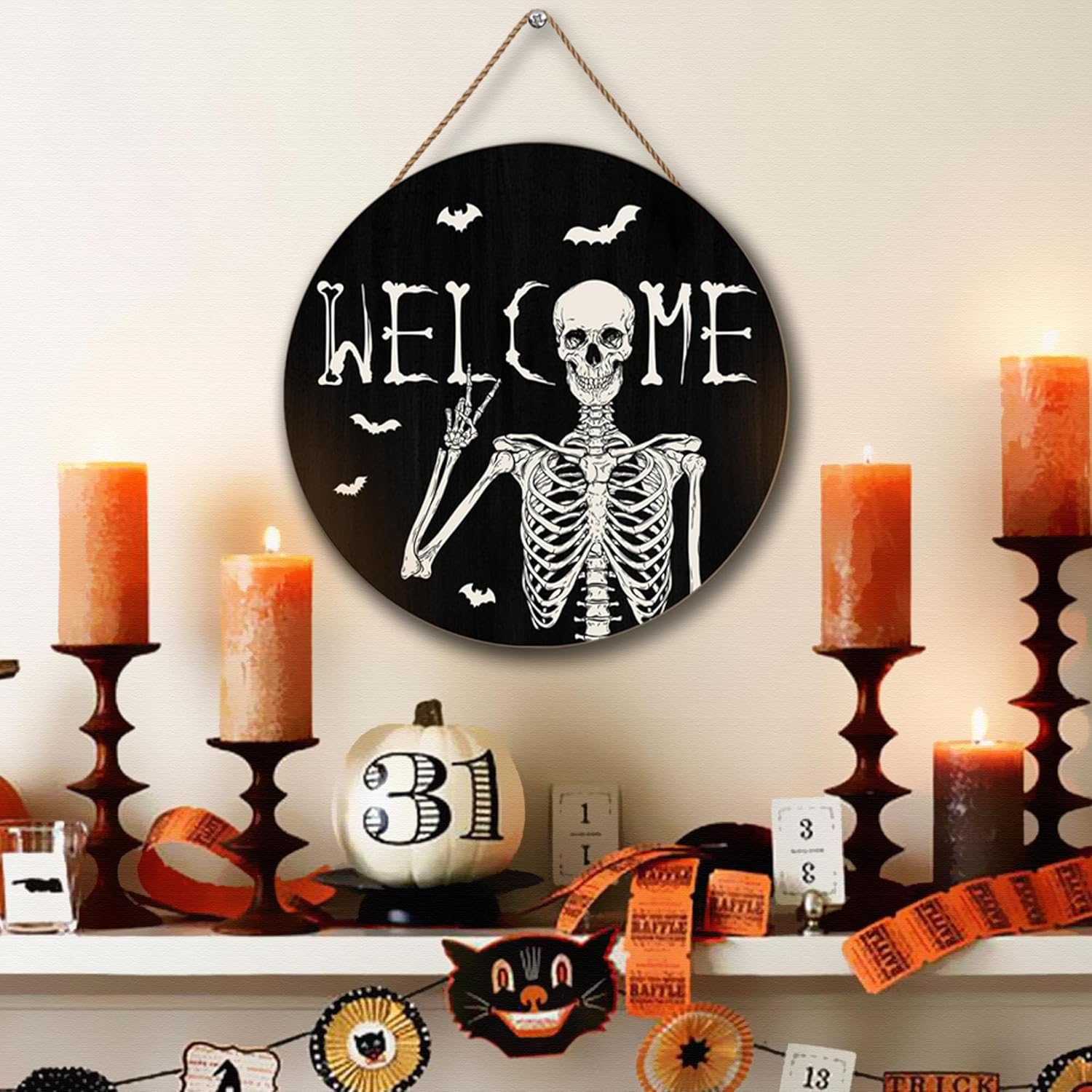 Halloween Skull Welcome Door Sign Decor