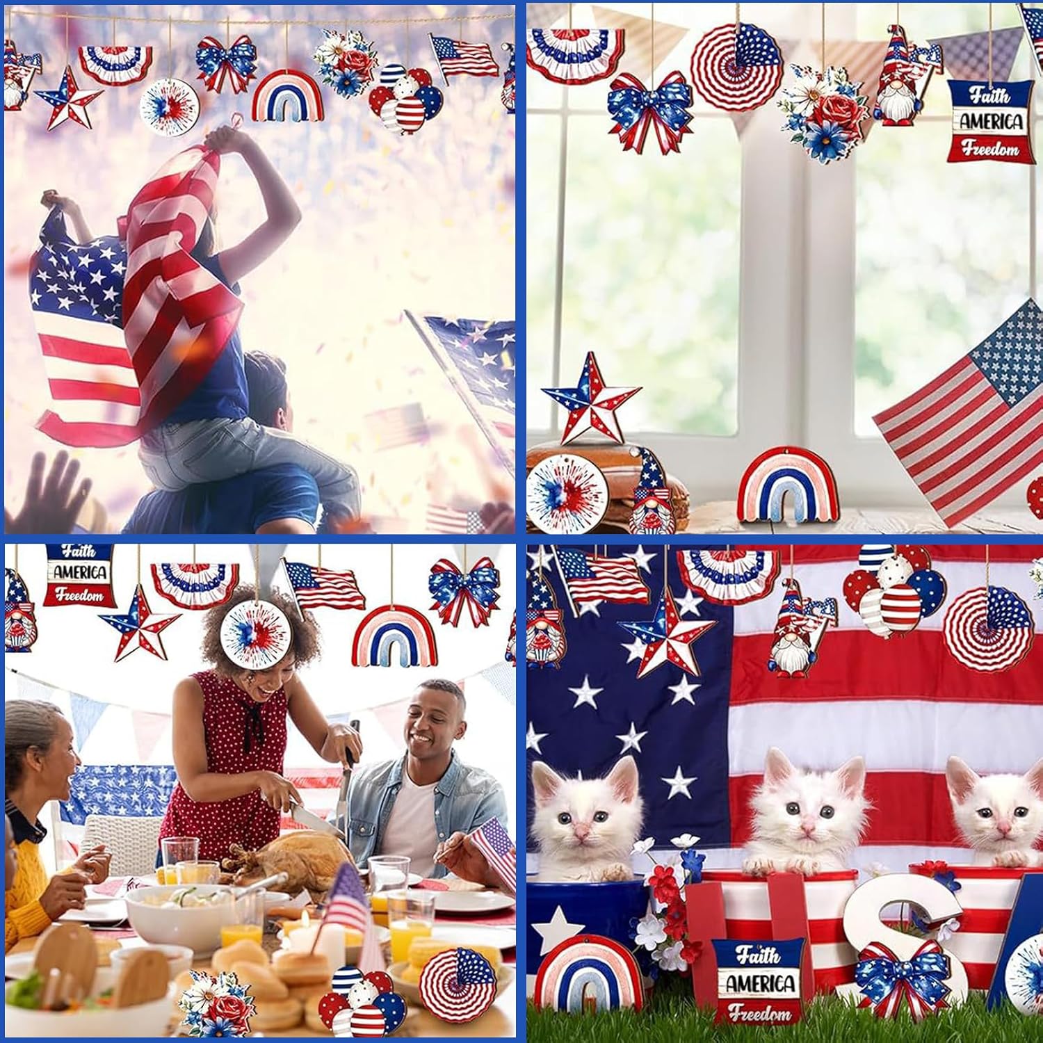 24 Pcs Fourth of July Hanging Ornaments with Rope