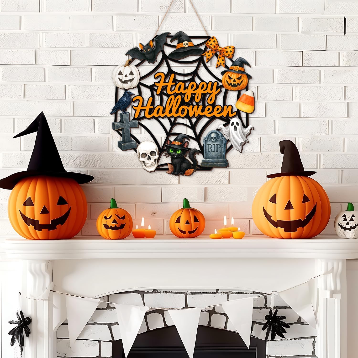 Halloween Wooden Ghost Door Wreath Sign