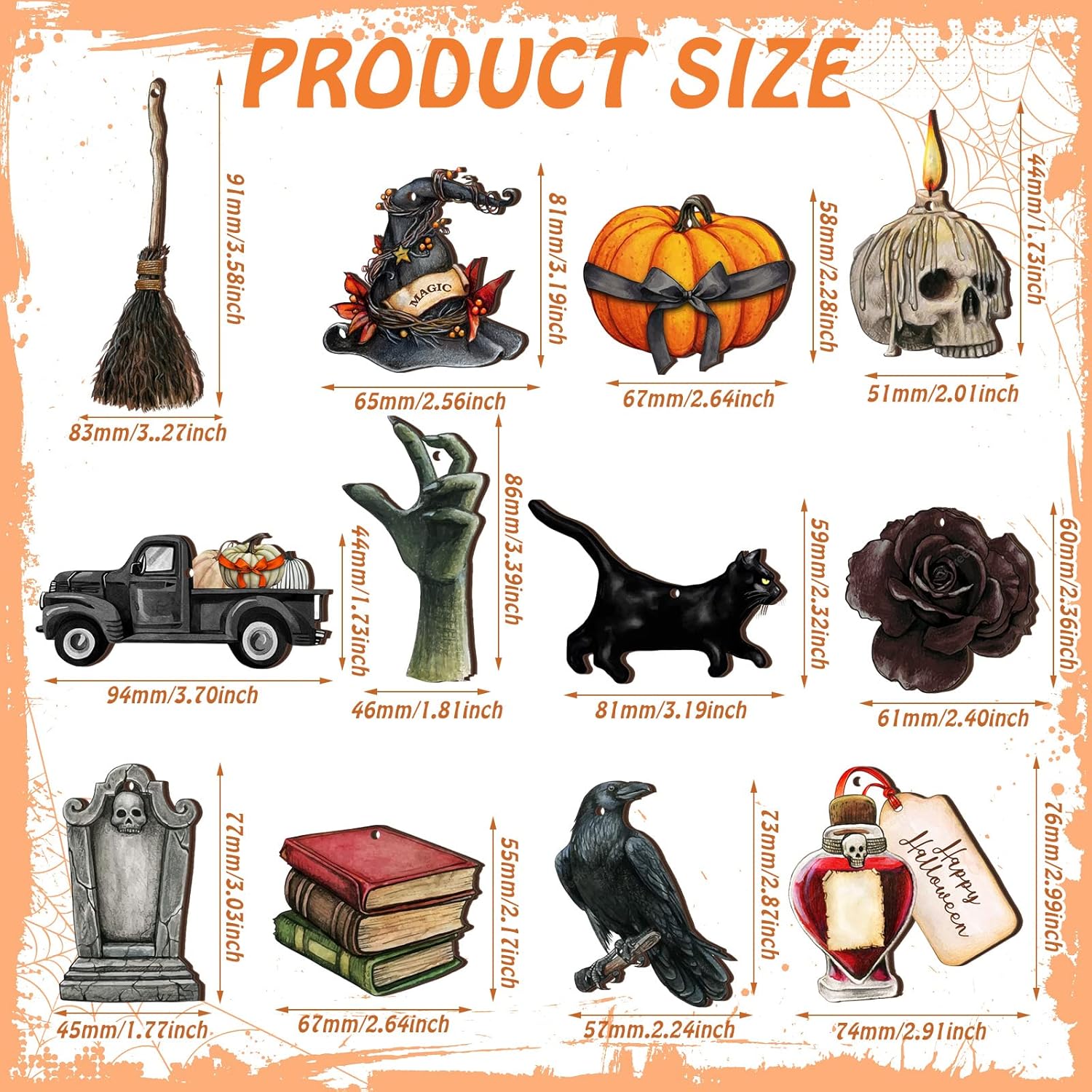 Maitys 36 Pcs Halloween Wooden Ornaments for Tree Decorations