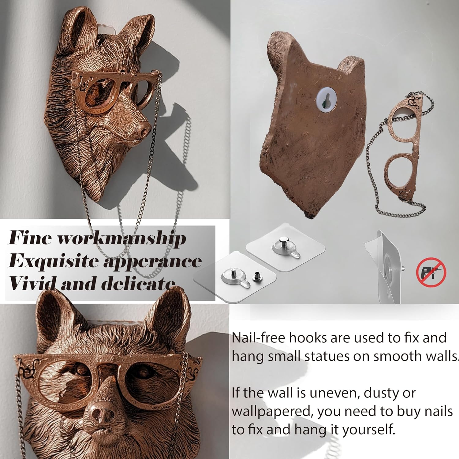 Artocery Resin Animal Heads Wall Decor - 59 Inch Copper Finish