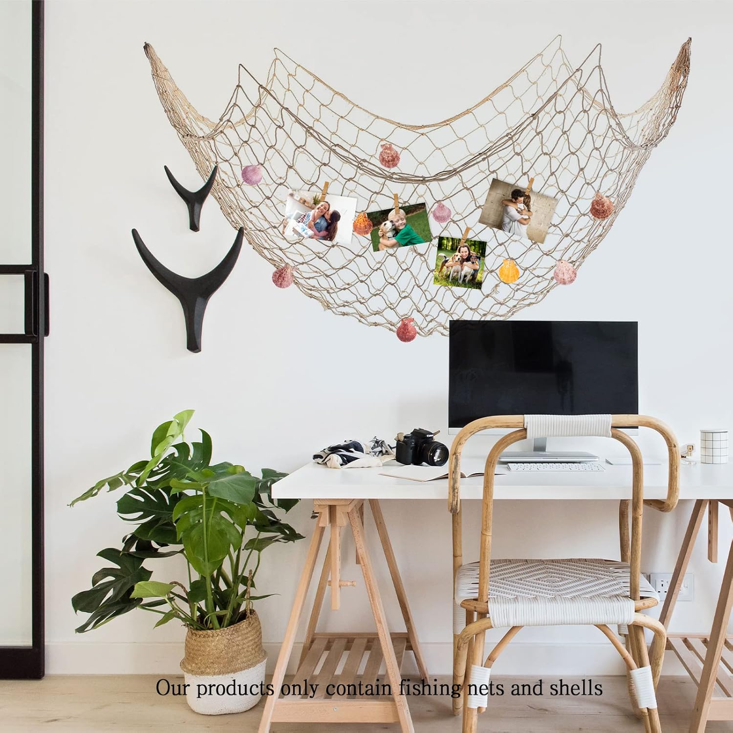 Mediterranean Fishing Net Wall Decor with Shells 79x40 Inch