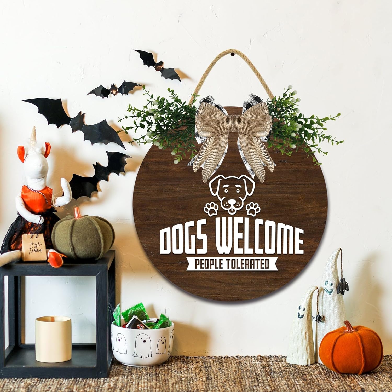 Door Sign Wood Decor - Dogs Welcome People Tolerated