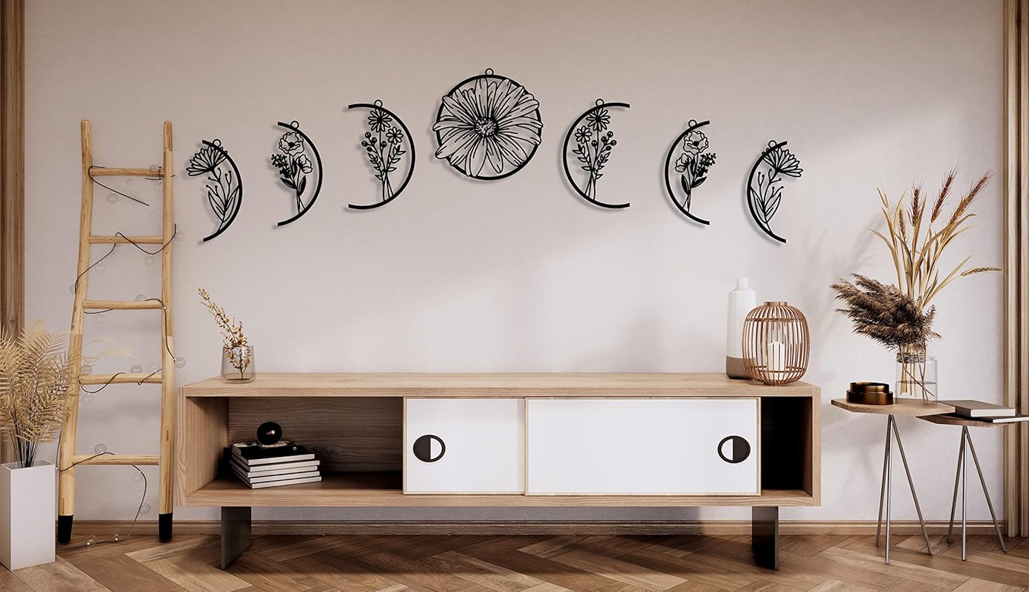 Moon Flower Metal Art Wall Sculpture Black