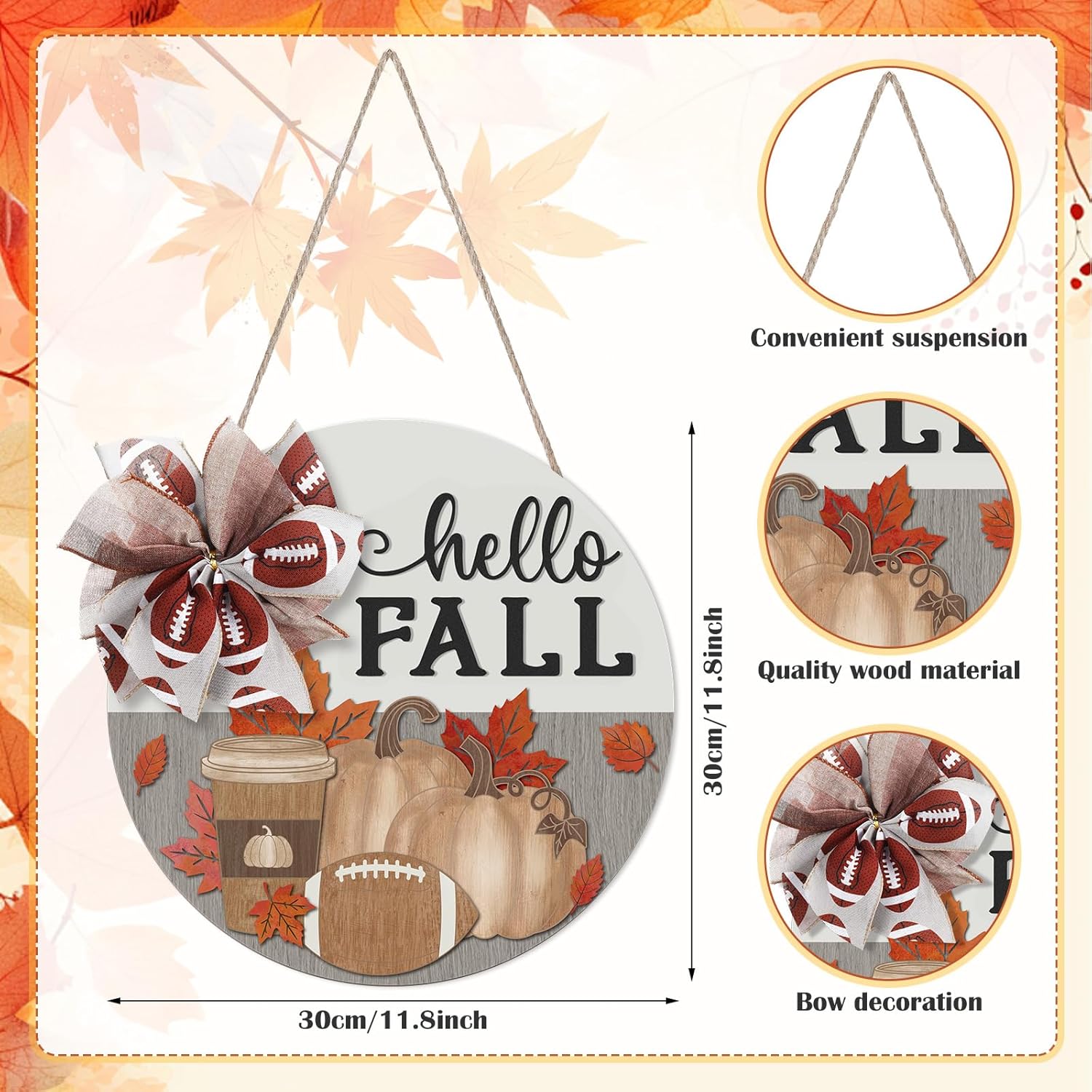 Yousoontic Fall Door Sign with Football Bow
