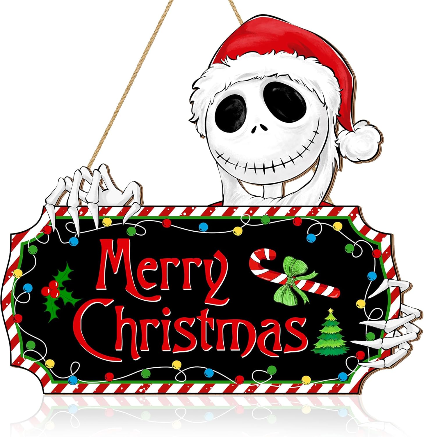 Funny Christmas Door Sign with Skeletal Santa