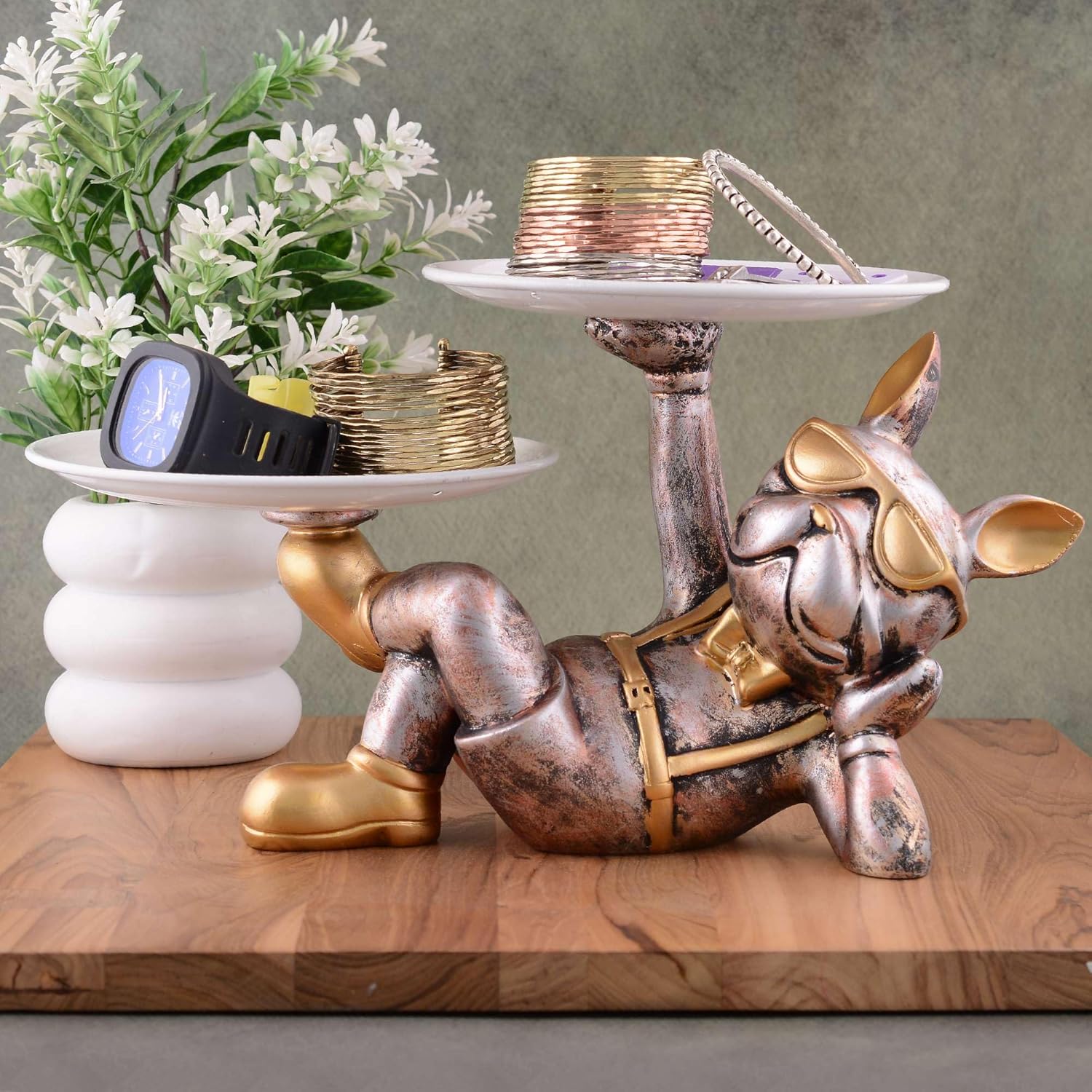 Cute Resin Cool Dog Sculpture Storage Tray