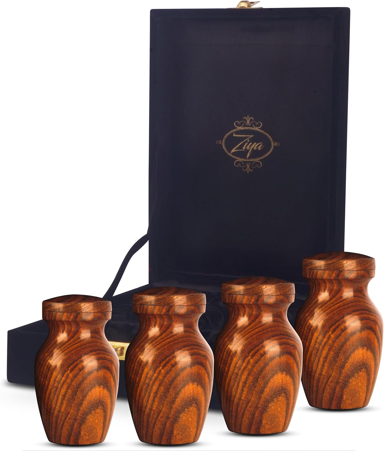 ZIYA Wooden Mini Cremation Urn Set of 4 with Velvet Case