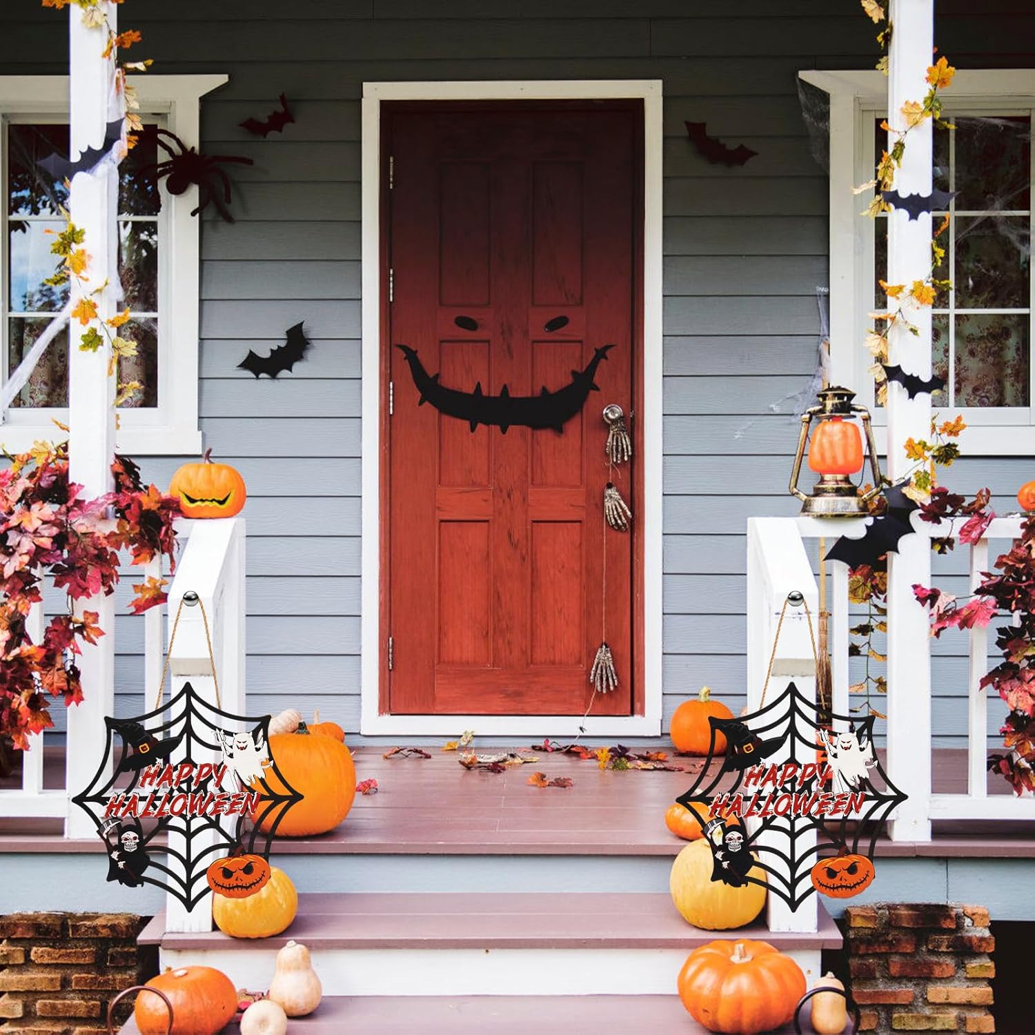 2PACK Halloween Door Sign with Spider Web and Pumpkin Design