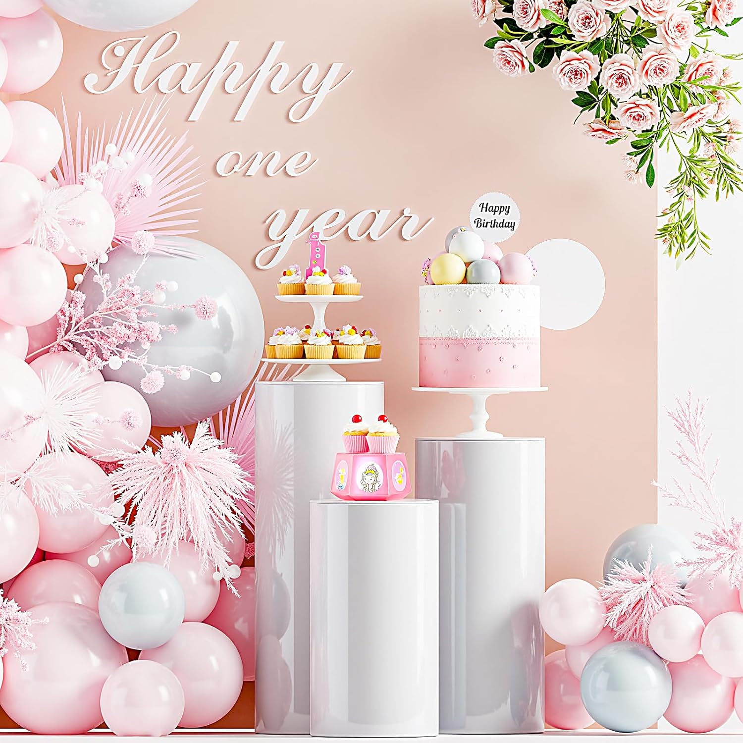 AHUAWA Cylinder Stands 3Pcs White Party Pedestal Decor