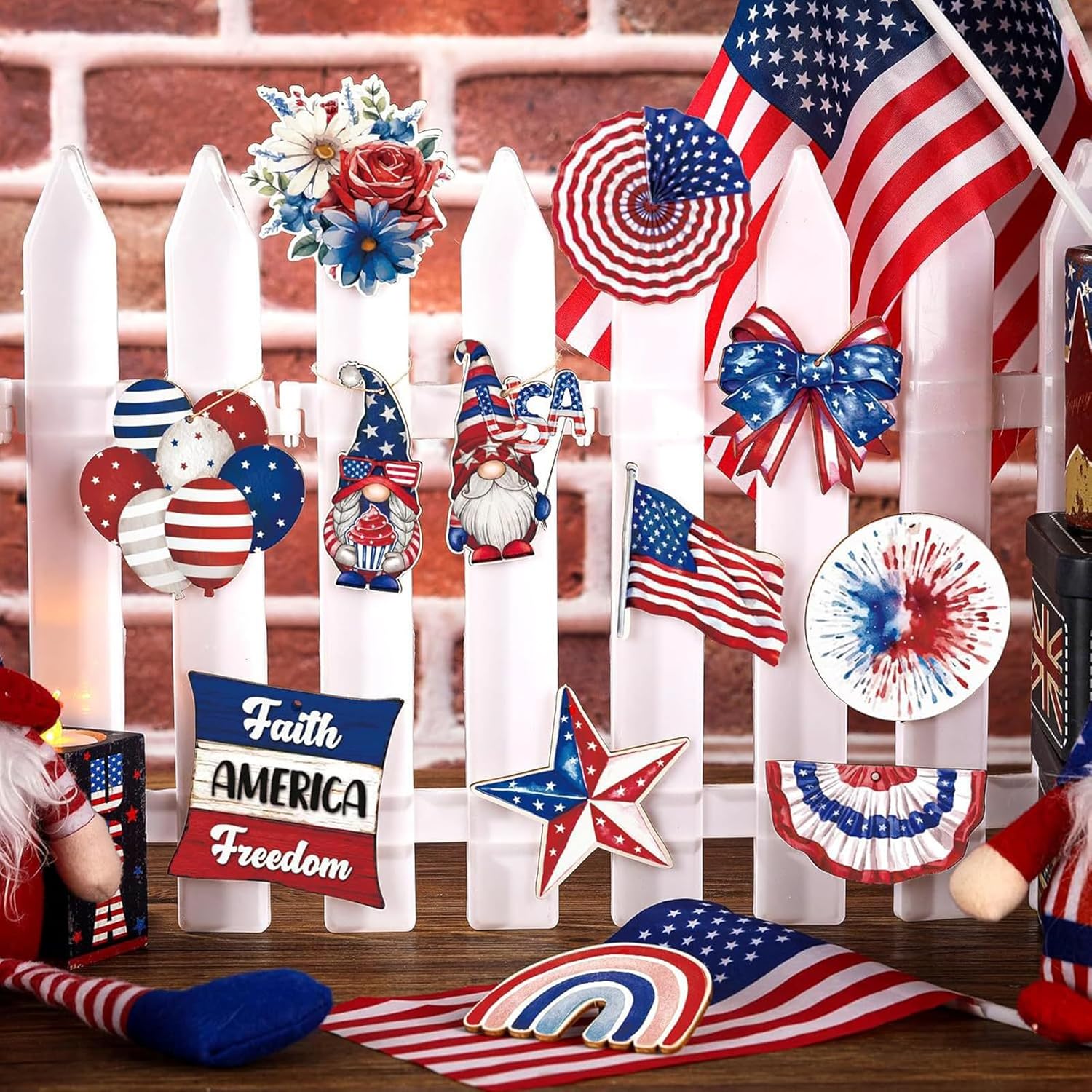 24 Pcs Fourth of July Hanging Ornaments with Rope
