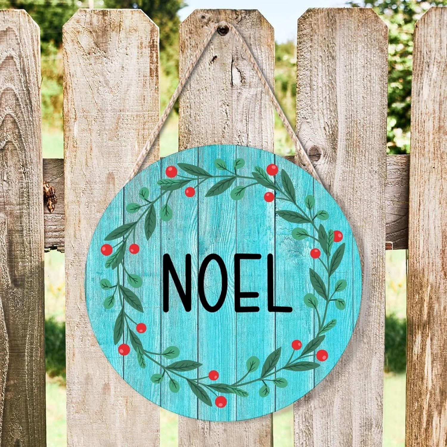 Farmhouse Door Hanger Christmas Wreath Wood Sign 12x12in