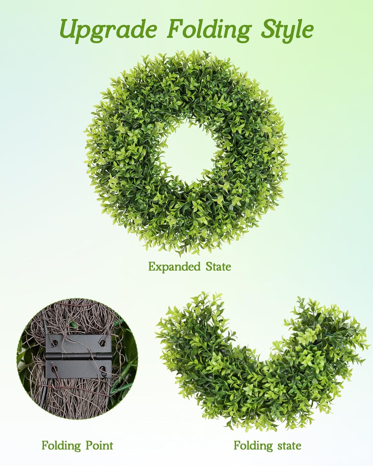 22 Inch Artificial Boxwood Wreath with Sash for Front Door