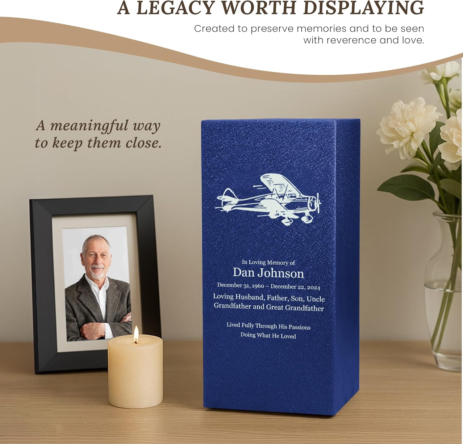 Elegant Customizable Cremation Urn for Human Ashes - Airplane Pilot