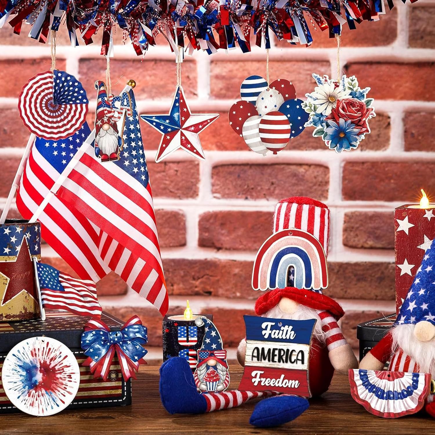 24 Pcs Fourth of July Hanging Ornaments with Rope