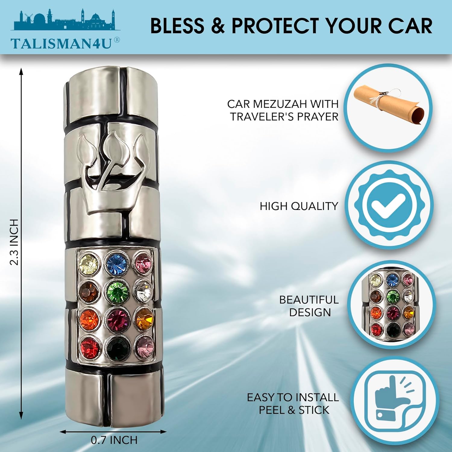 Protection Car Mezuzah with Travelers Prayer Scroll from Jerusalem