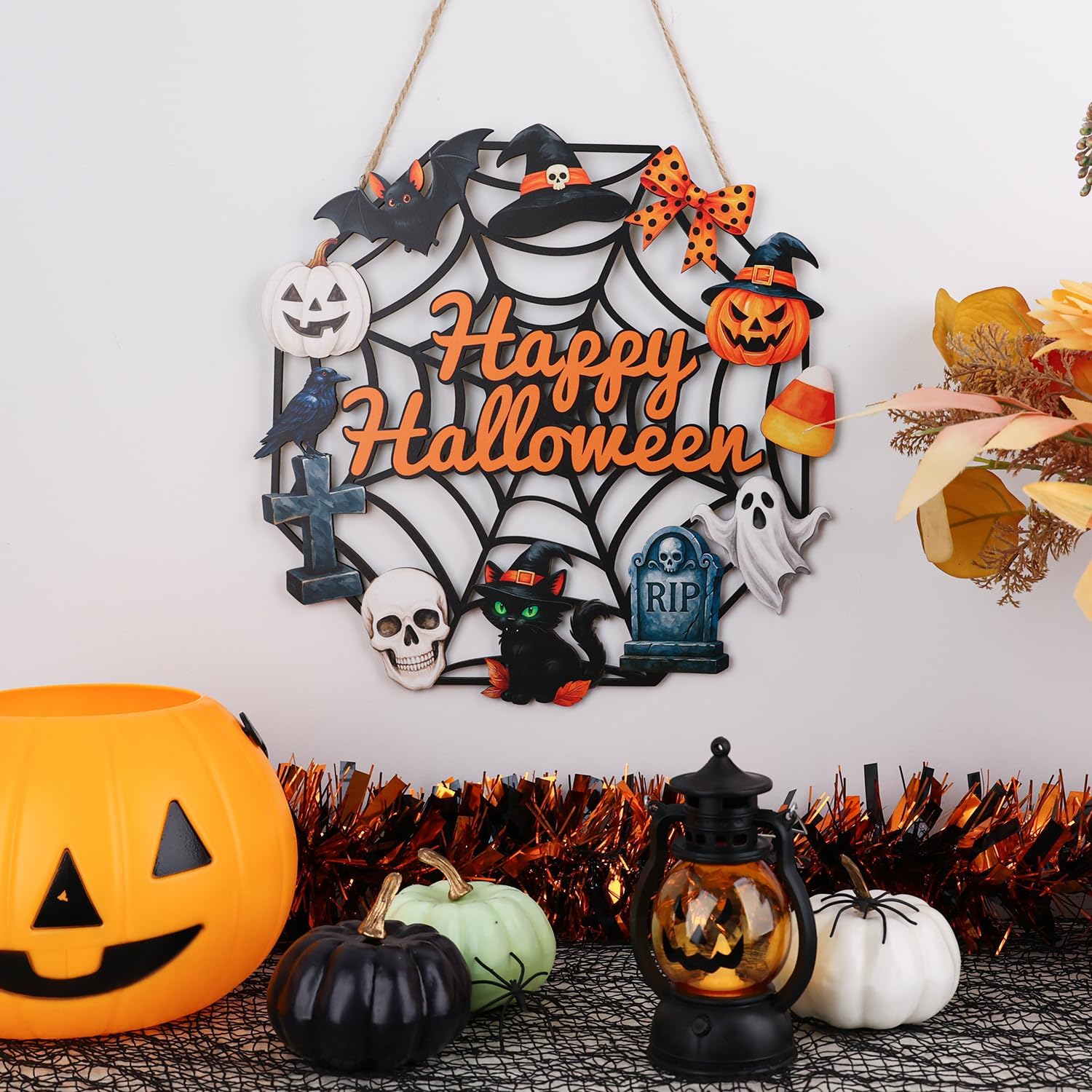Halloween Wooden Ghost Door Wreath Sign