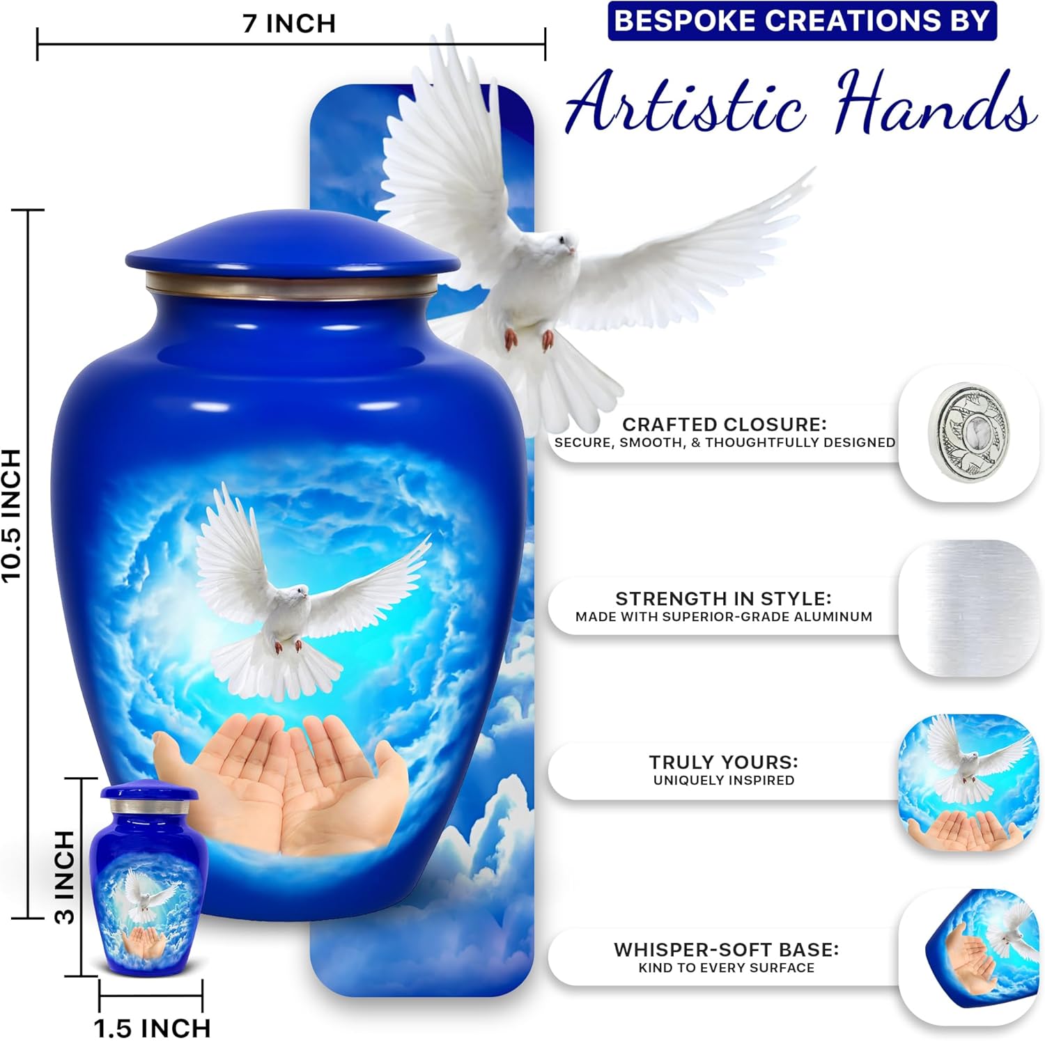 Eternal Love Dove Cremation Urn Set of 6 with Large Urn and Necklace