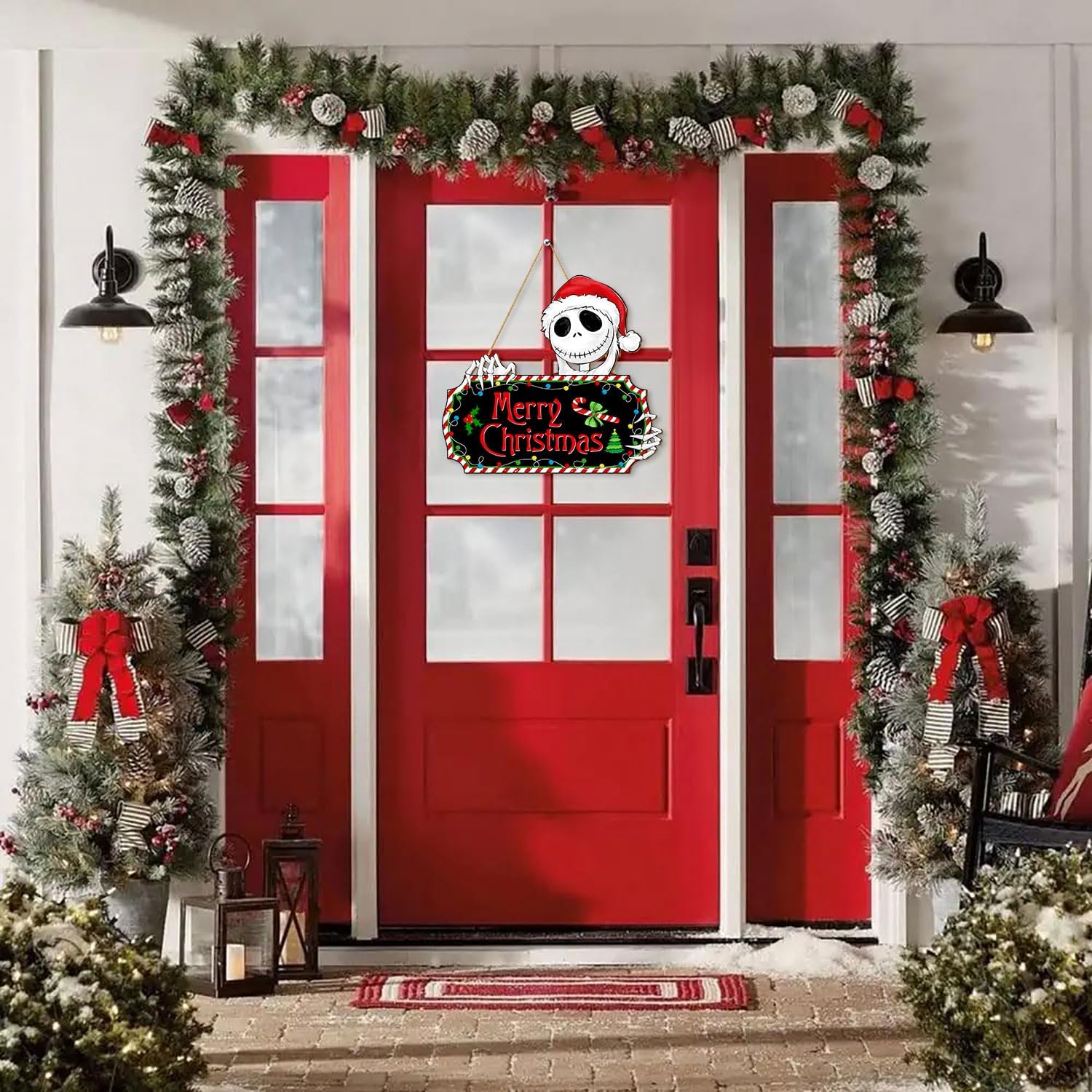 Funny Christmas Door Sign with Skeletal Santa