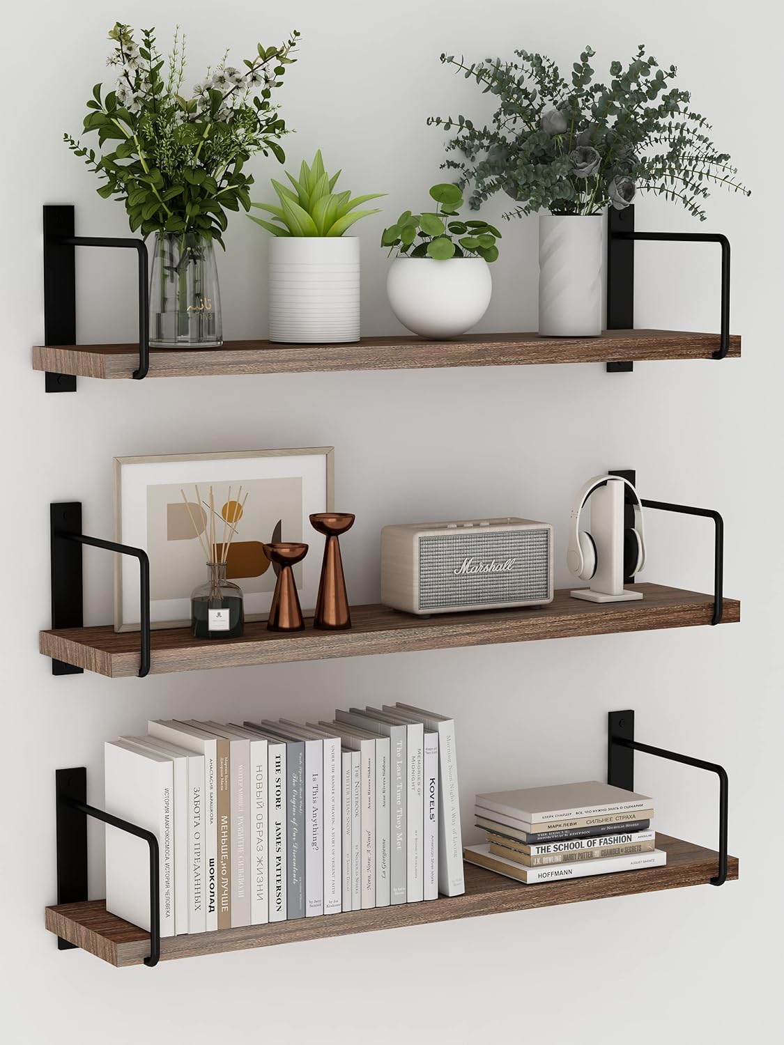 EALLRINEC Floating Shelves Set of 3 Brown Rustic Wood