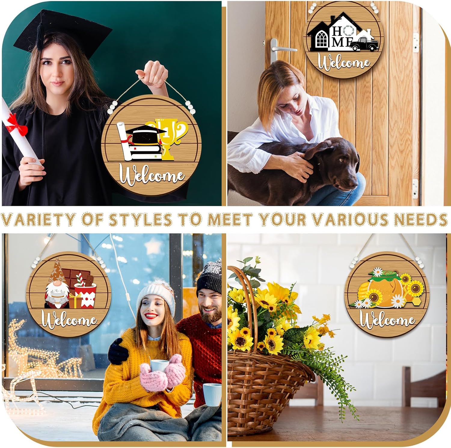 Sintuff Seasonal Welcome Sign with Interchangeable Decorations