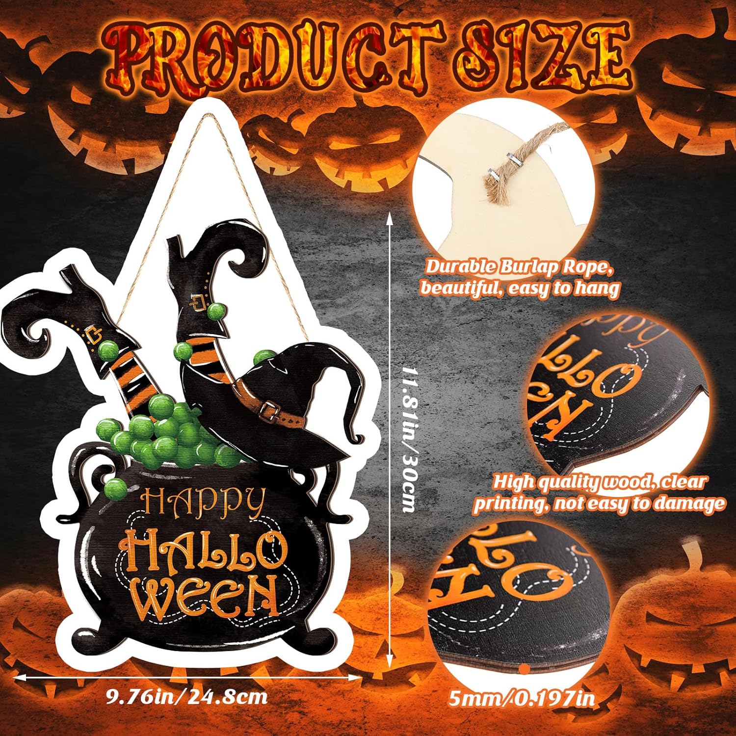 Barydat Halloween Welcome Door Sign Skeleton Pumpkin Wreath Decor
