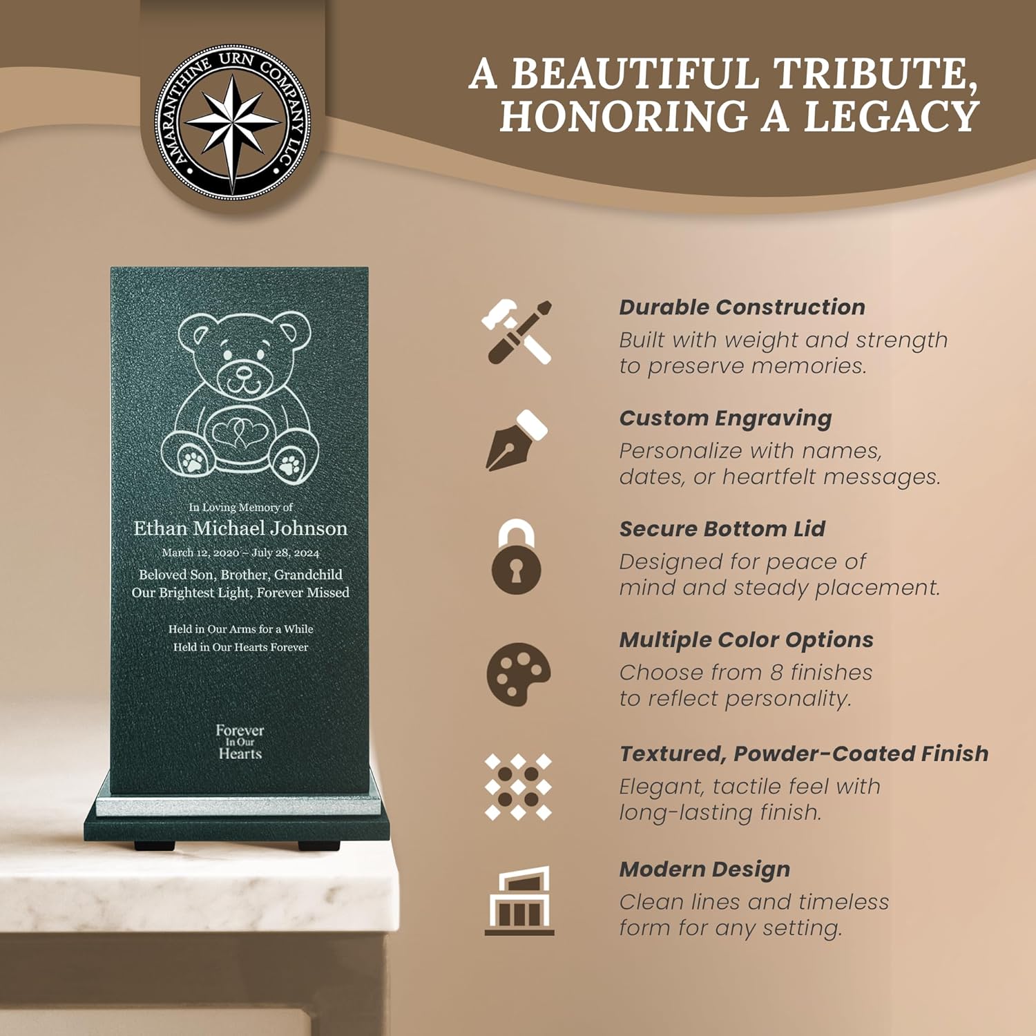 Customizable Cremation Urn with Teddy Bear Design