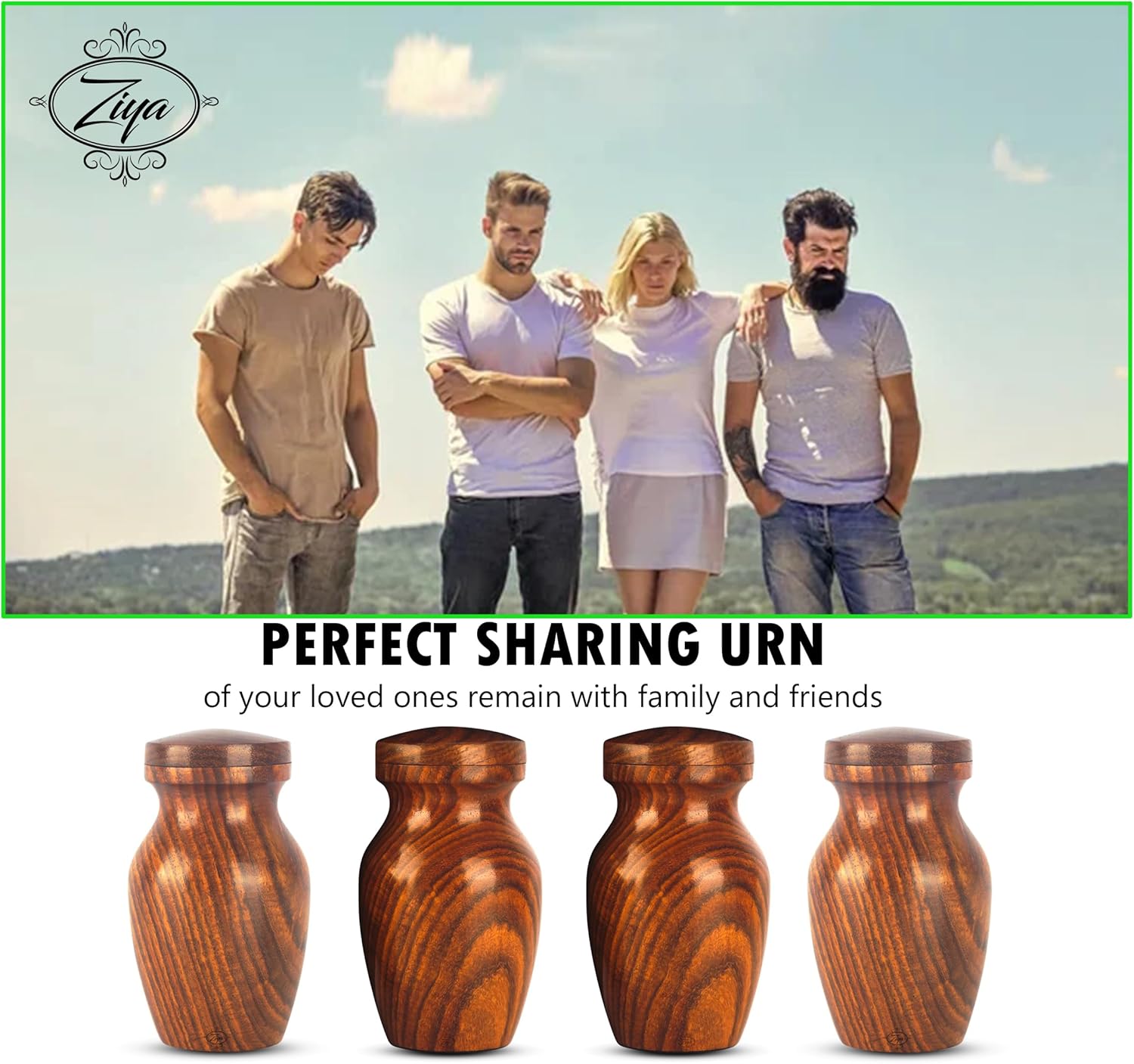 ZIYA Wooden Mini Cremation Urn Set of 4 with Velvet Case
