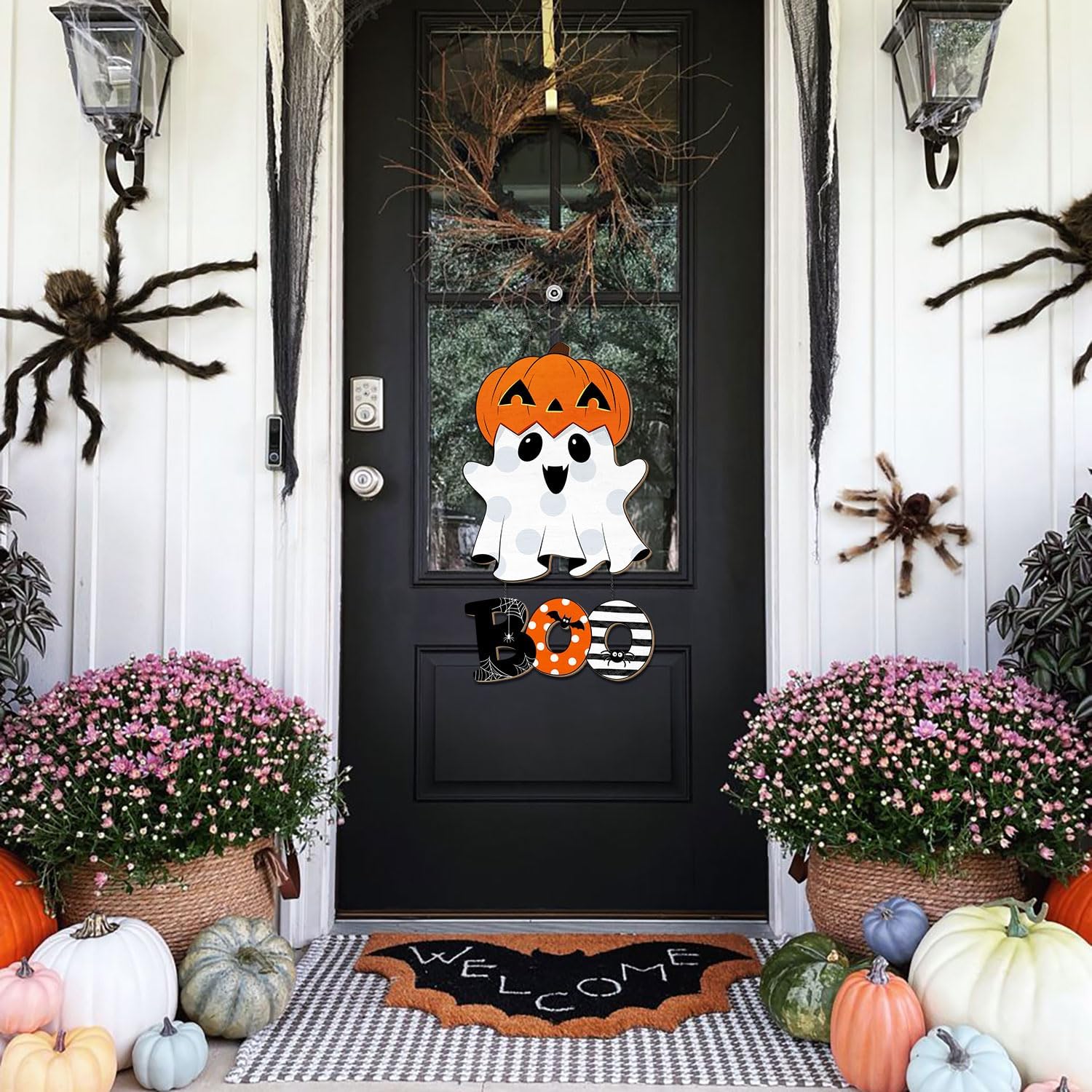 Halloween Ghost BOO Wood Door Hanging Sign Decorations