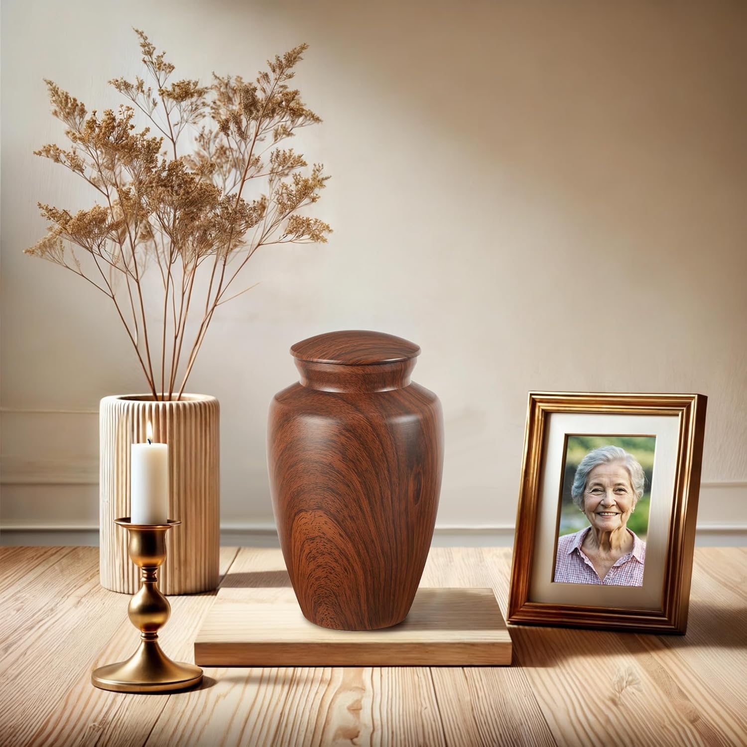 Nyutu Urn for Ashes 10 Inch Aluminum Wood Cremation Urn