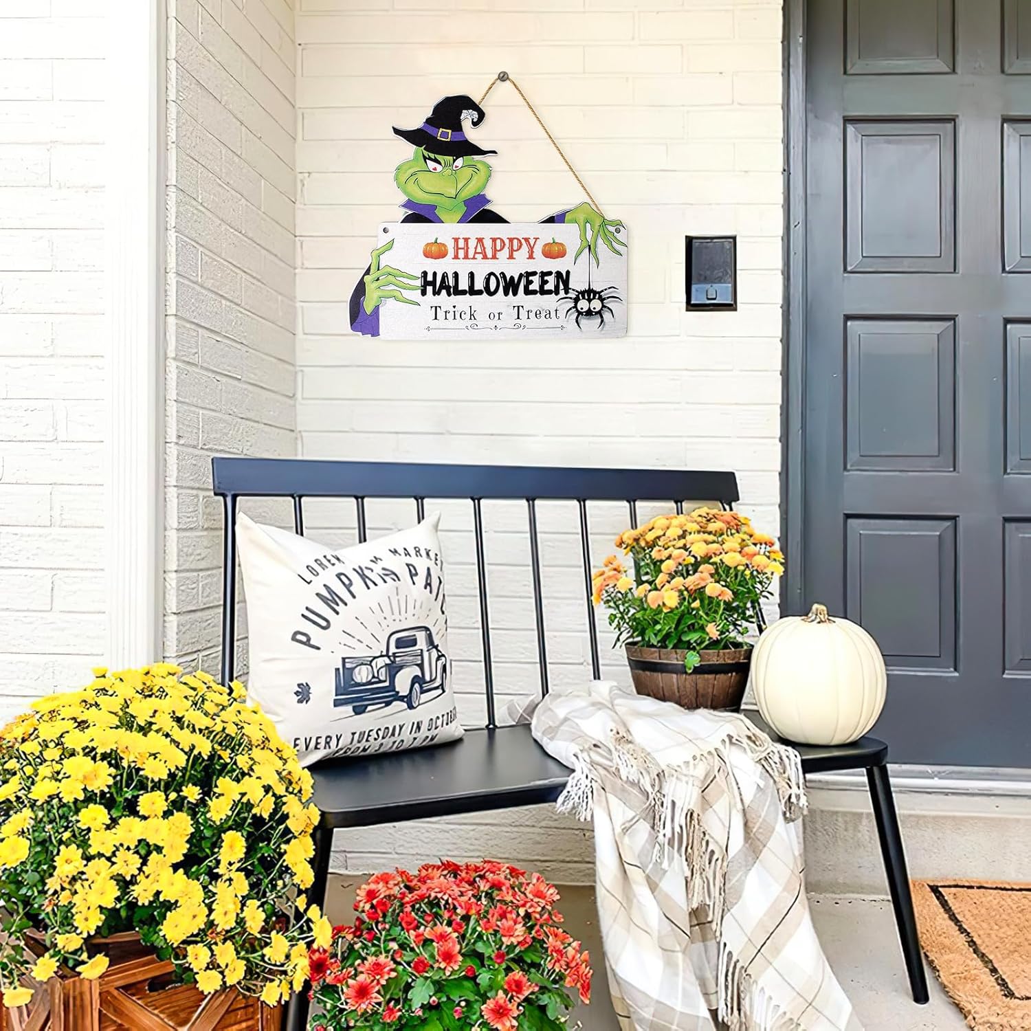 3PC Wooden Halloween Signs Front Door Wreath Decor