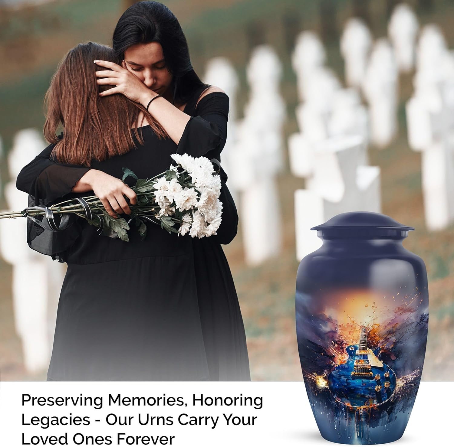 Guitar Cremation Urn for Human Ashes Dark Blue 10 Inch