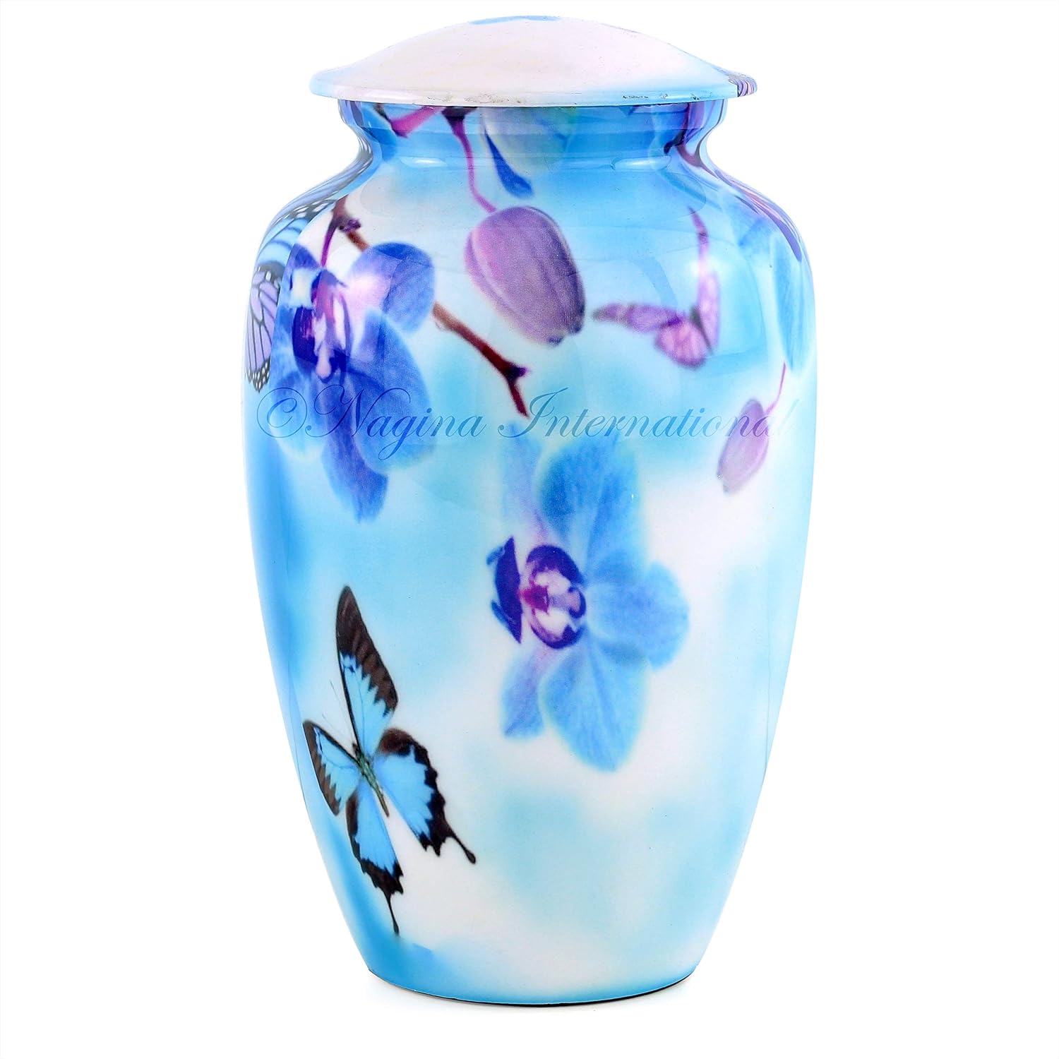 10 Inch Large Metal Classic Orchid Blue Urn