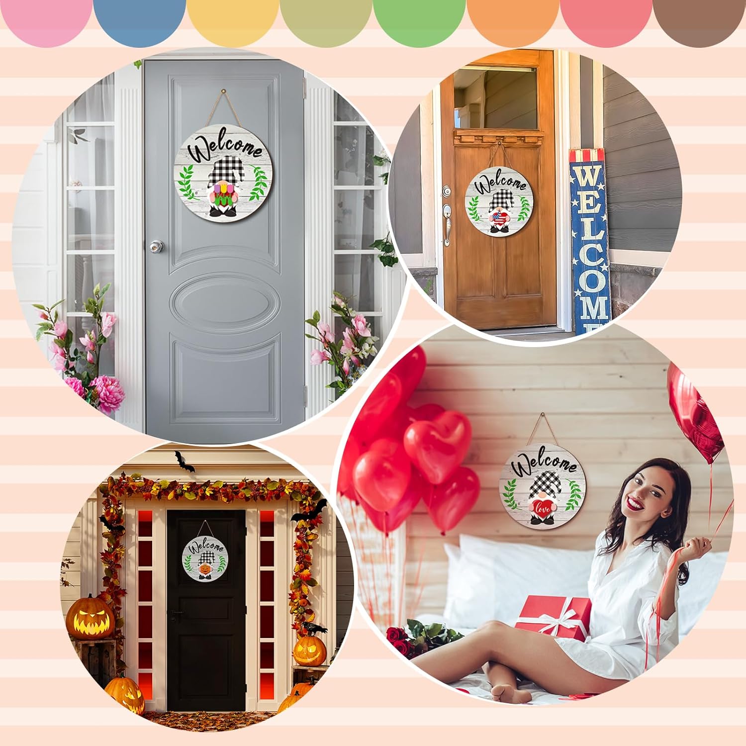 Geetery 12 Inch Decorative Welcome Sign with Interchangeable Holiday Symbols