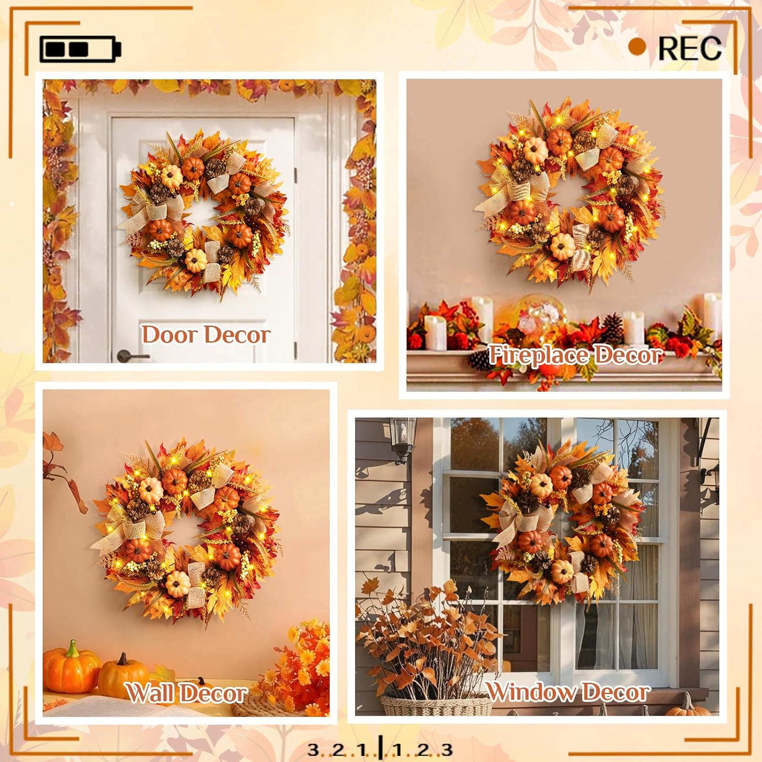 Yastouay 20 Inch Fall Wreath for Front Door