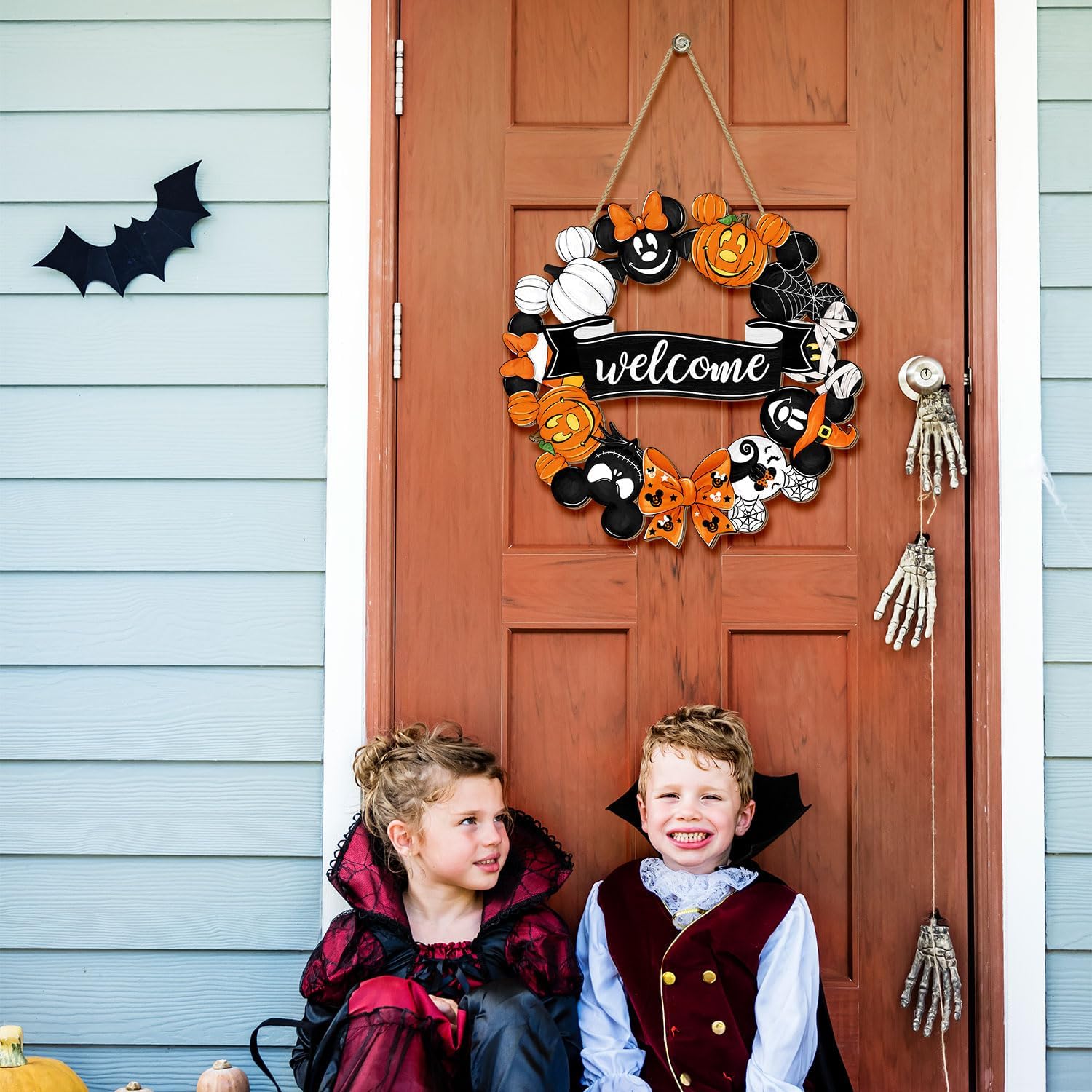 Cute Halloween Mouse Wreath Door Welcome Sign