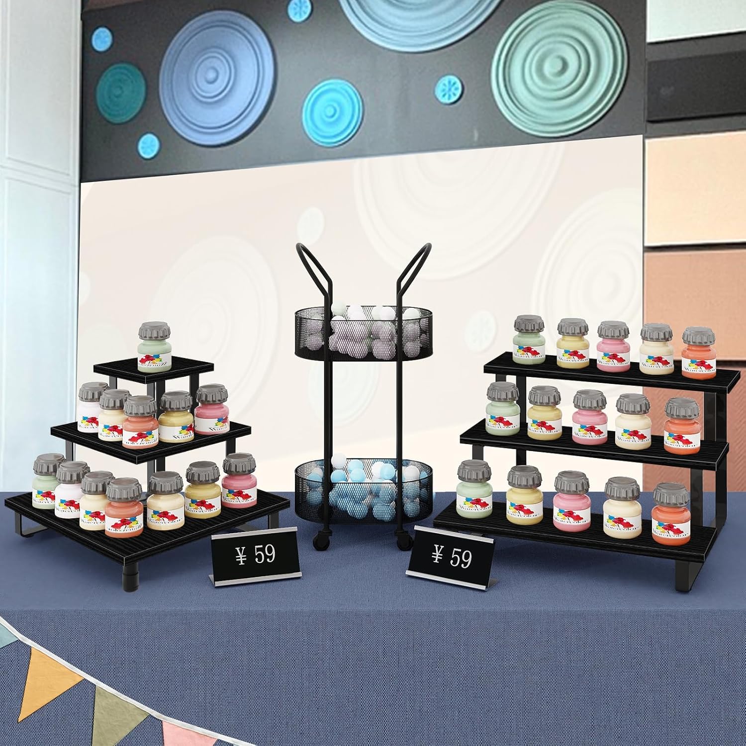 ELITEROO 3 Tier Wooden Display Riser Stand Black