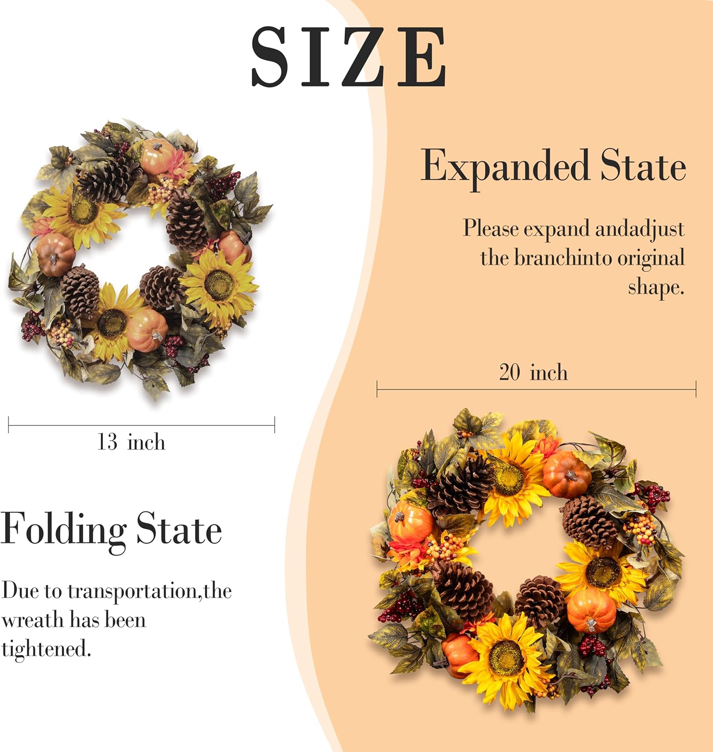 20 Inch Fall Wreath with Welcome Sign Decor