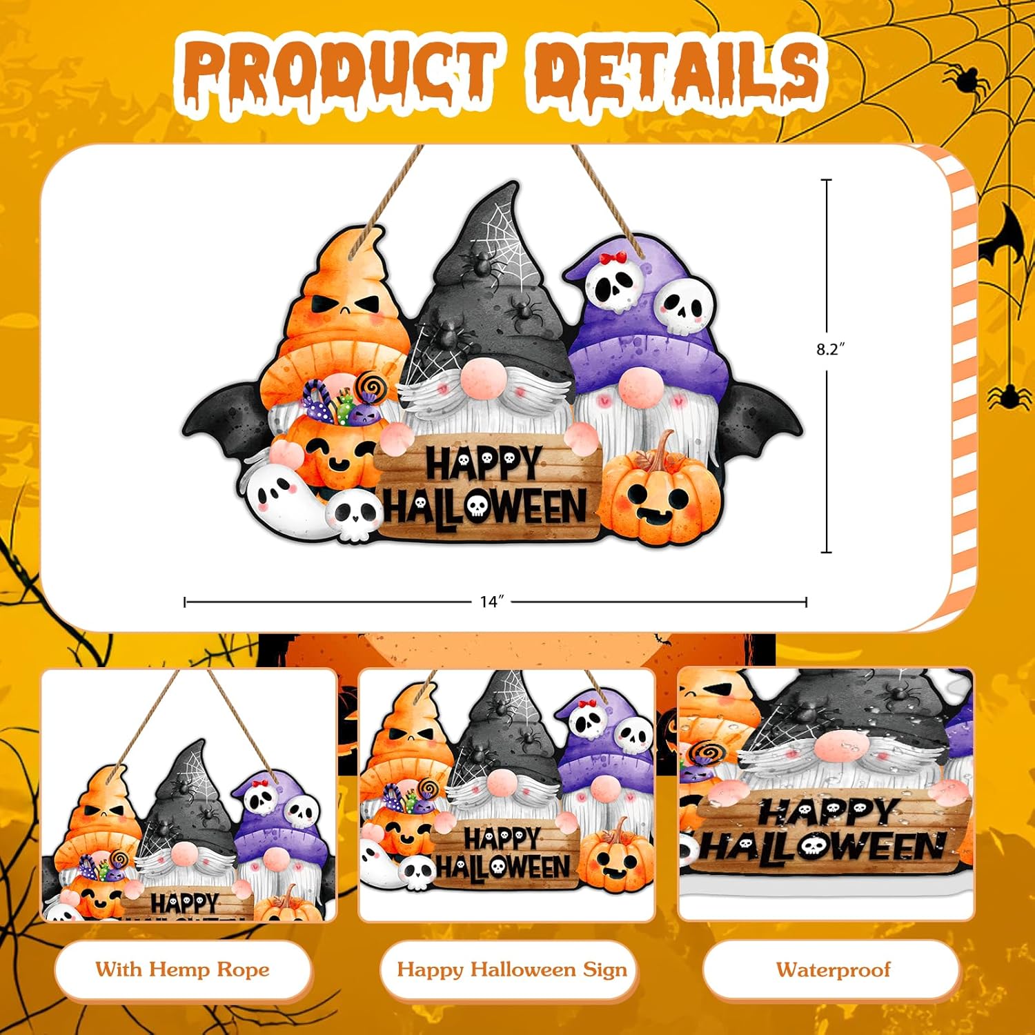 Happy Halloween Gnome Wreath Door Sign