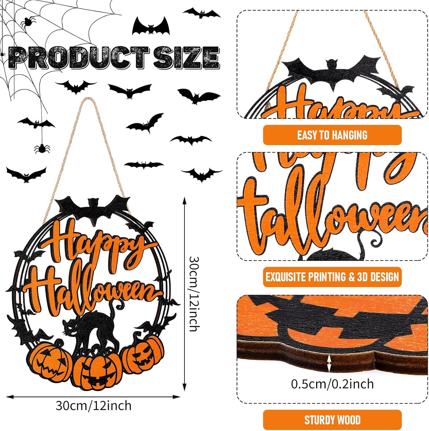Bucherry Halloween Black Cat Pumpkin Door Sign