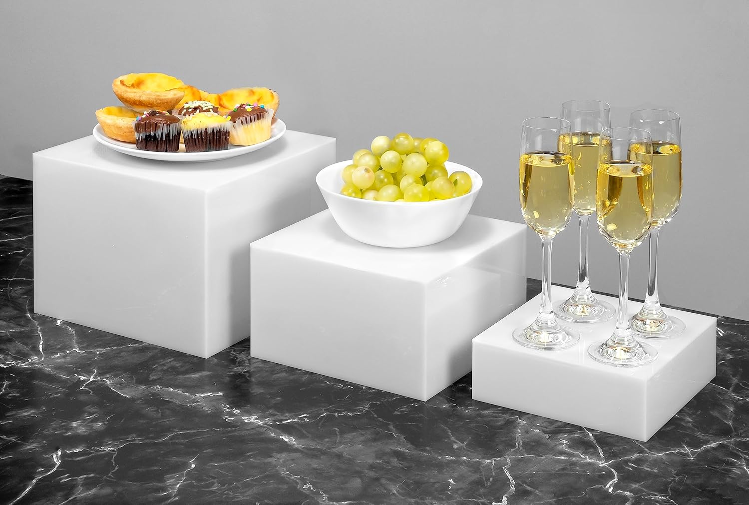 Red Co Set of 3 Glossy White Acrylic Cube Risers with Hollow Bottoms