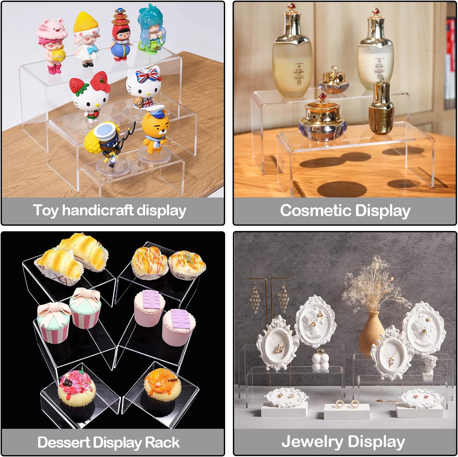 MerryNine Acrylic Risers Display Stands 8 Pcs 2 Set