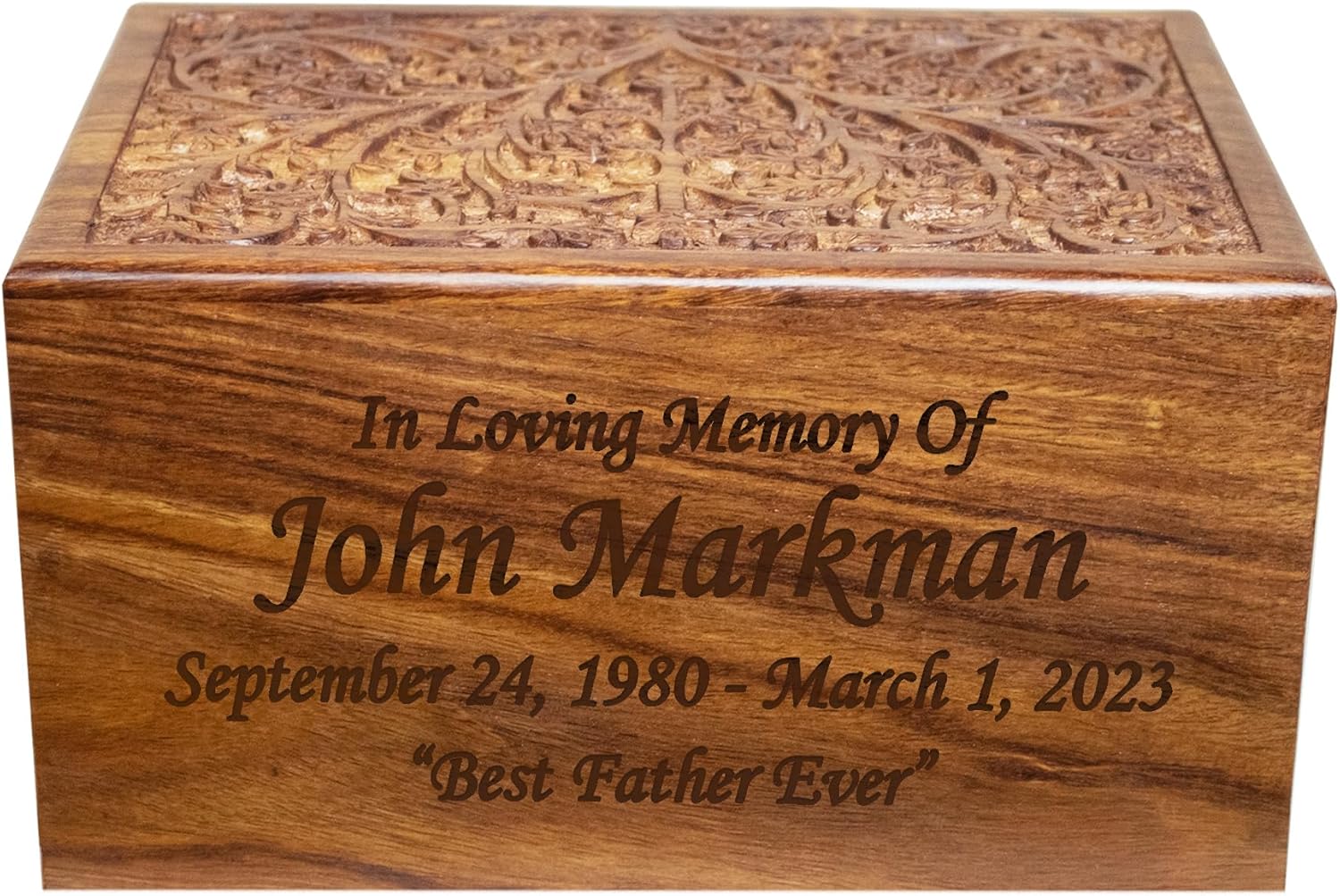 Elegant Adult Wooden Cremation Urn with Personalized Engraving