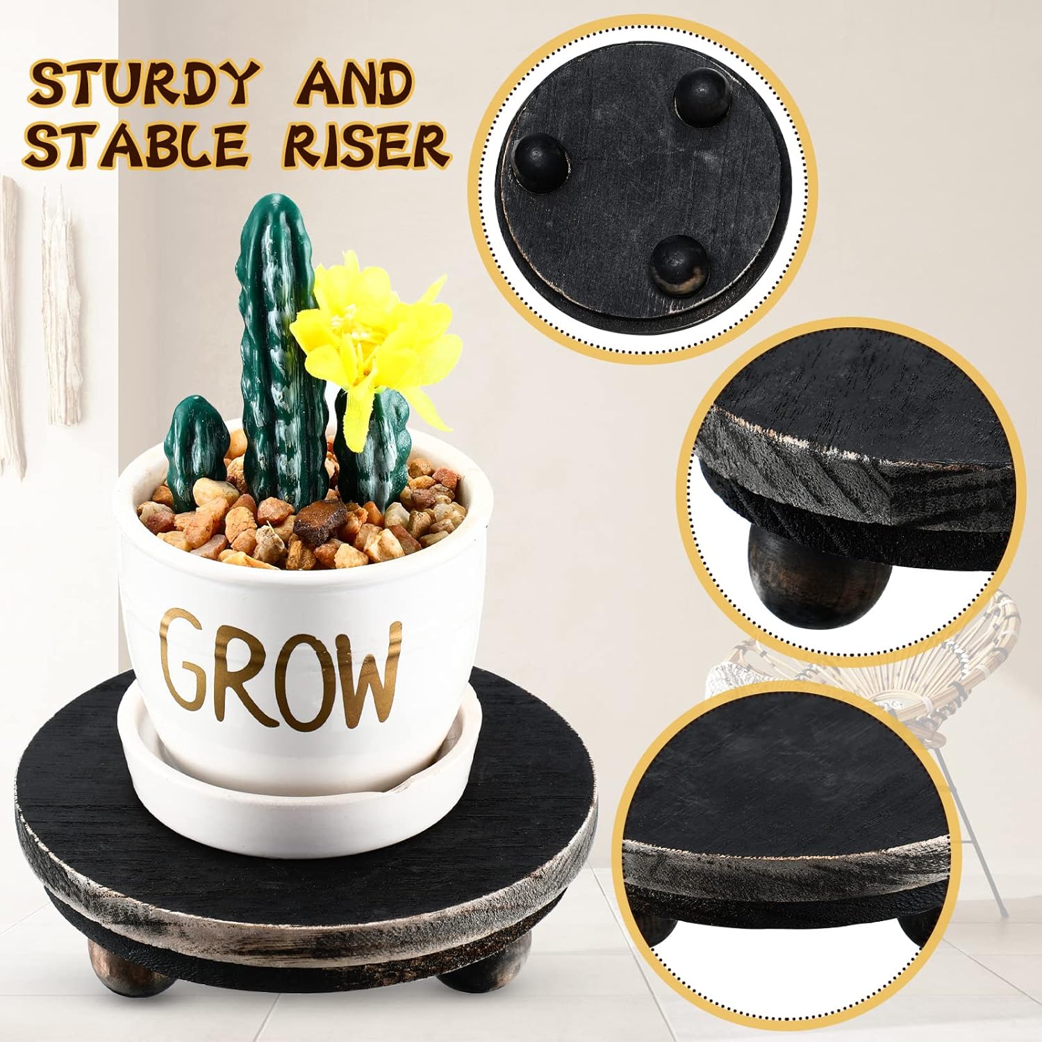 Amyhill 3 Pcs Wooden Risers for Display Decor Black