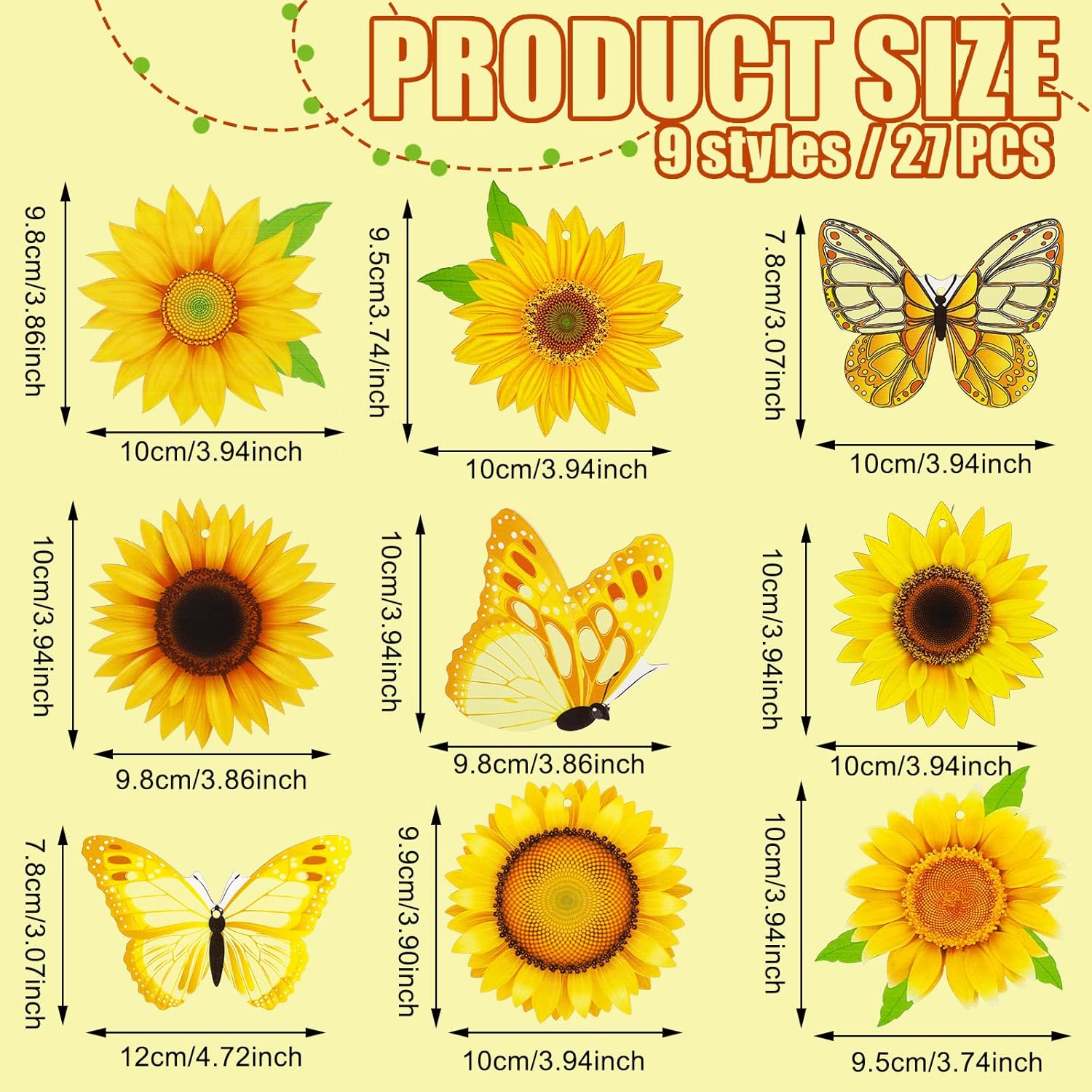 Amyhill 27 Pcs Sunflower Butterfly Wooden Hanging Ornaments Set
