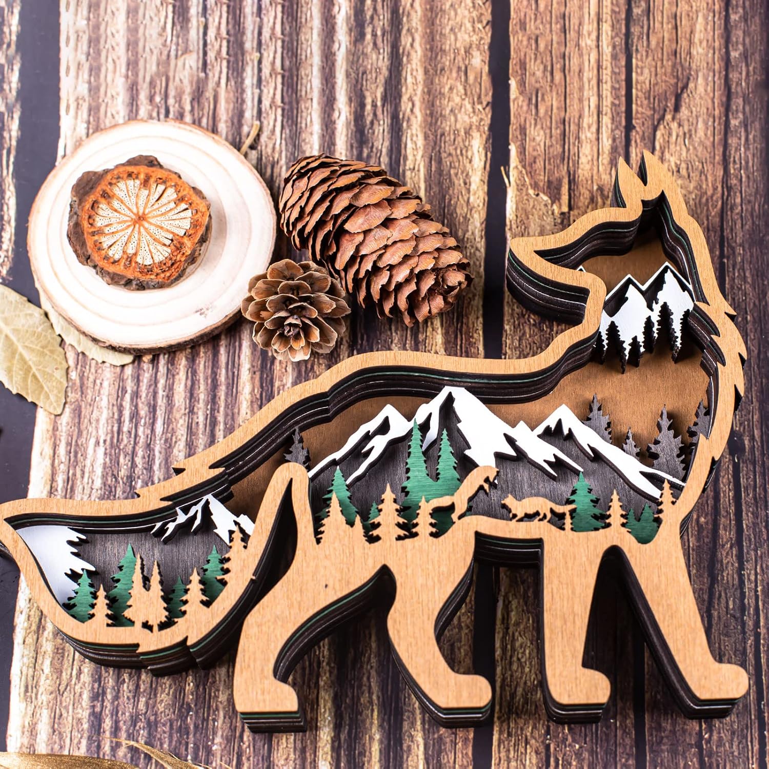 Laozai Rustic Wooden Wall Sculpture Forest Animals Fox Decor