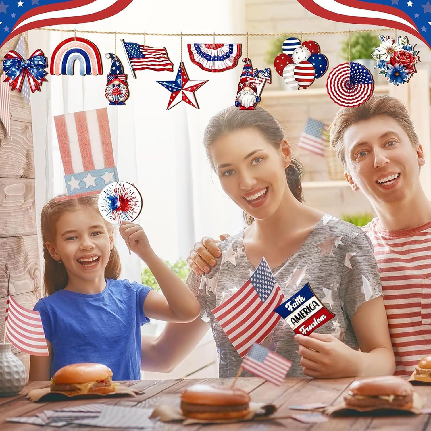 24 Pcs Fourth of July Hanging Ornaments with Rope